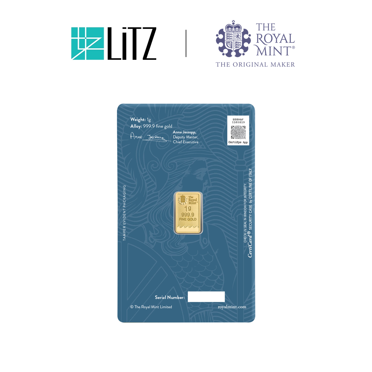 [1 gram] LITZ Royal Mint Britannia Gold Bar (999.9) PG301