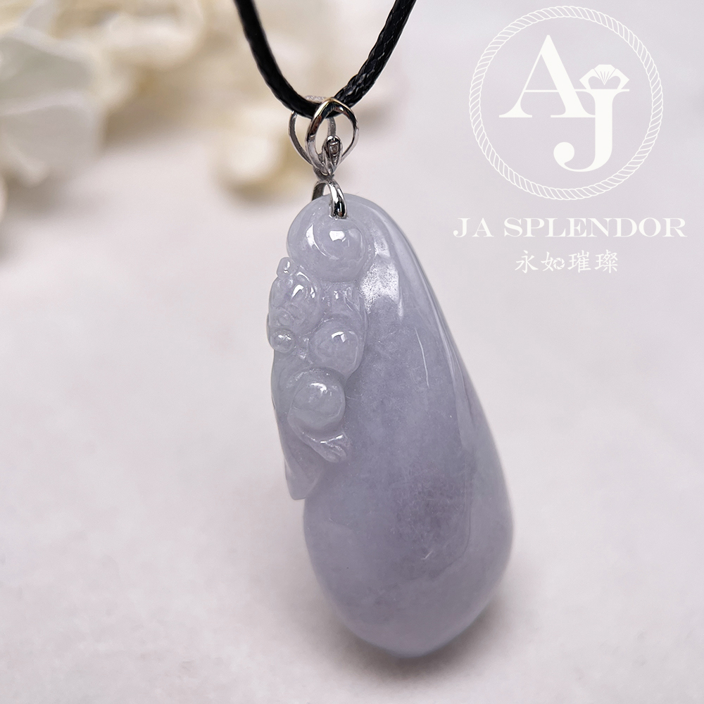 JNK-92 天然翡翠A玉 紫羅蘭玉靈猴獻壽萬壽果18K金吊墜