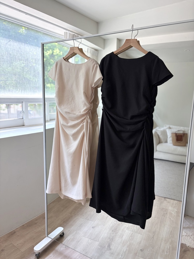 Belle Ruched Dress (Cream)