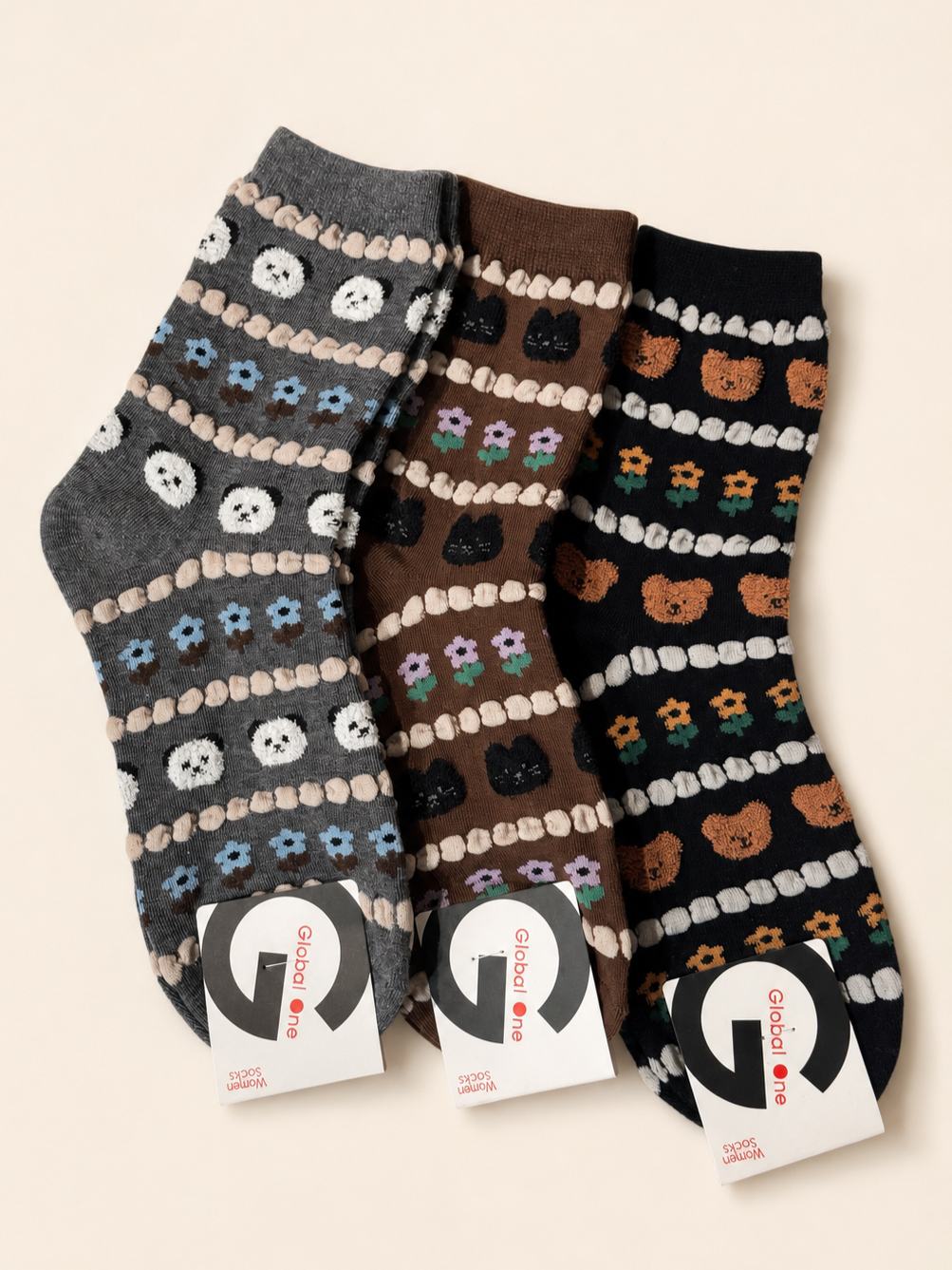 Korean Animal Knit Pattern Women's Crew Socks