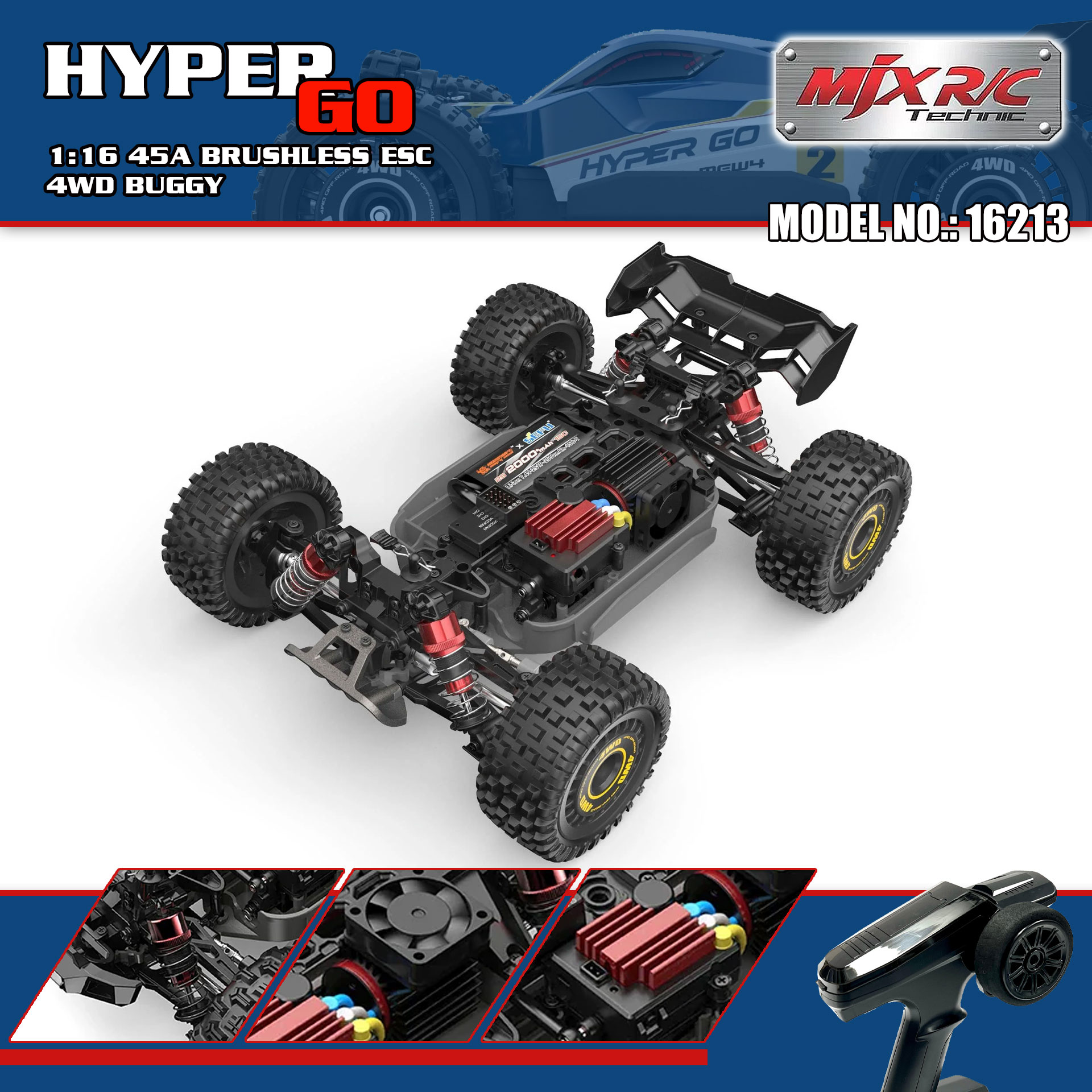 全新 美嘉欣 MJX R/C 1:16 16213 無刷越野車 | 雙車殼及2套車軩 | 金屬齒輪 | 油壓避震 | 可用2s-3s電 | 最高速約60KM/H