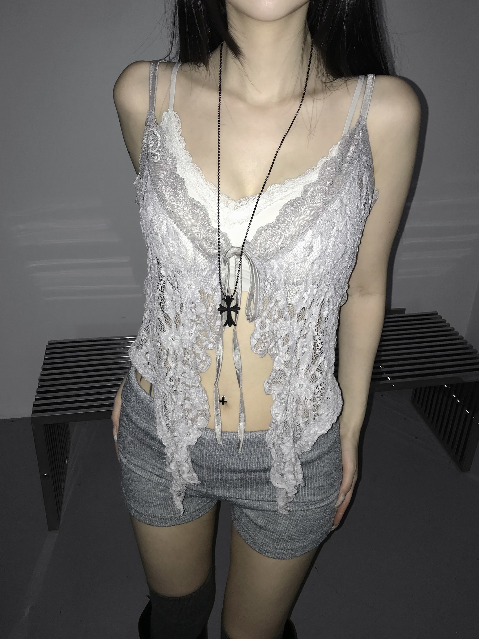 Sheer Lace Ruffled Cami