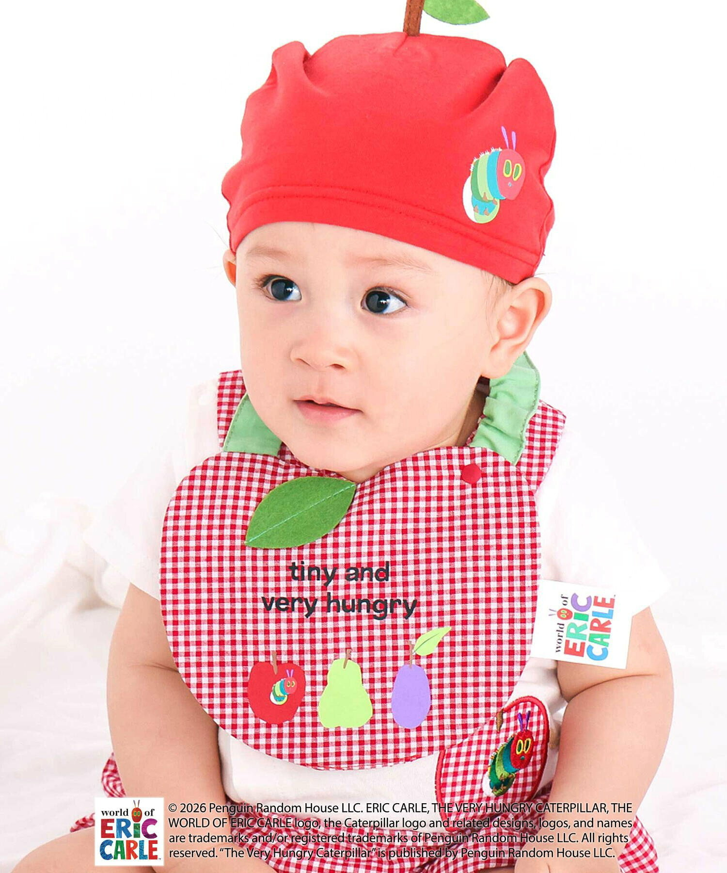 🇯🇵預訂 日本直送🇯🇵好餓的毛毛蟲兩色純色格紋蘋果造型圍兜