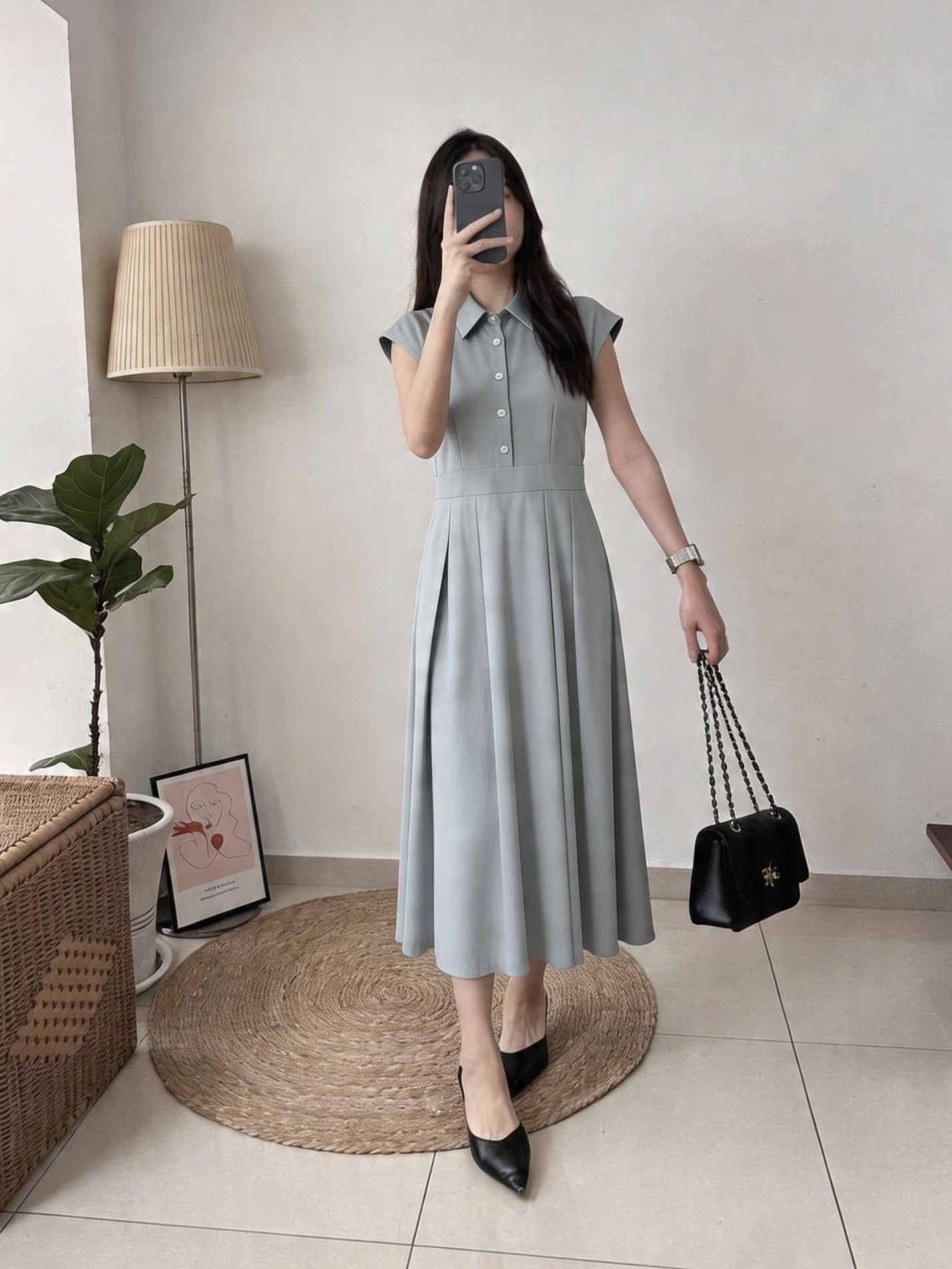D2337 Cape Sleeve Pleated Dress - 3 Colors