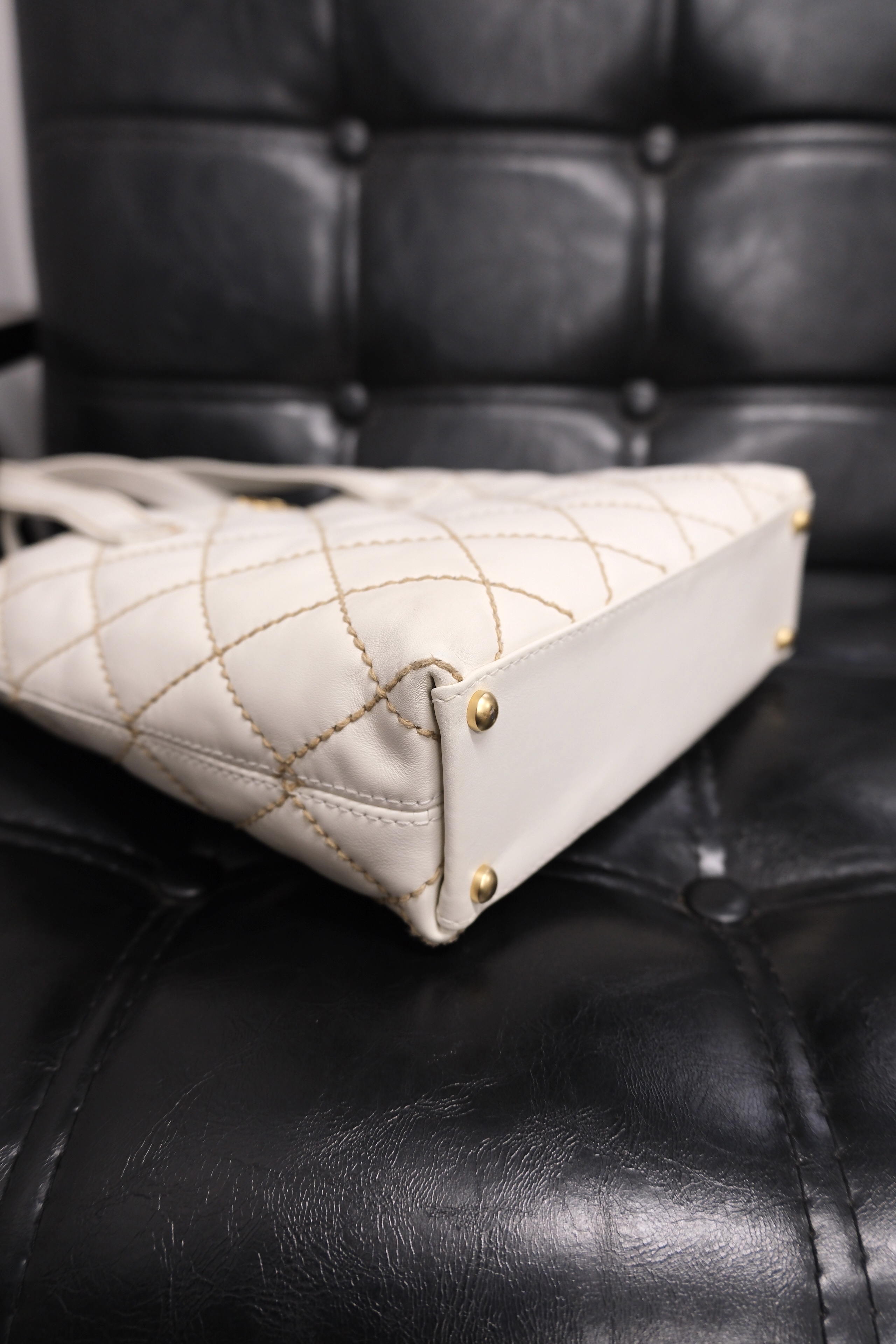 Chanel Wild Stitch Lambskin Tote bag White Gold 