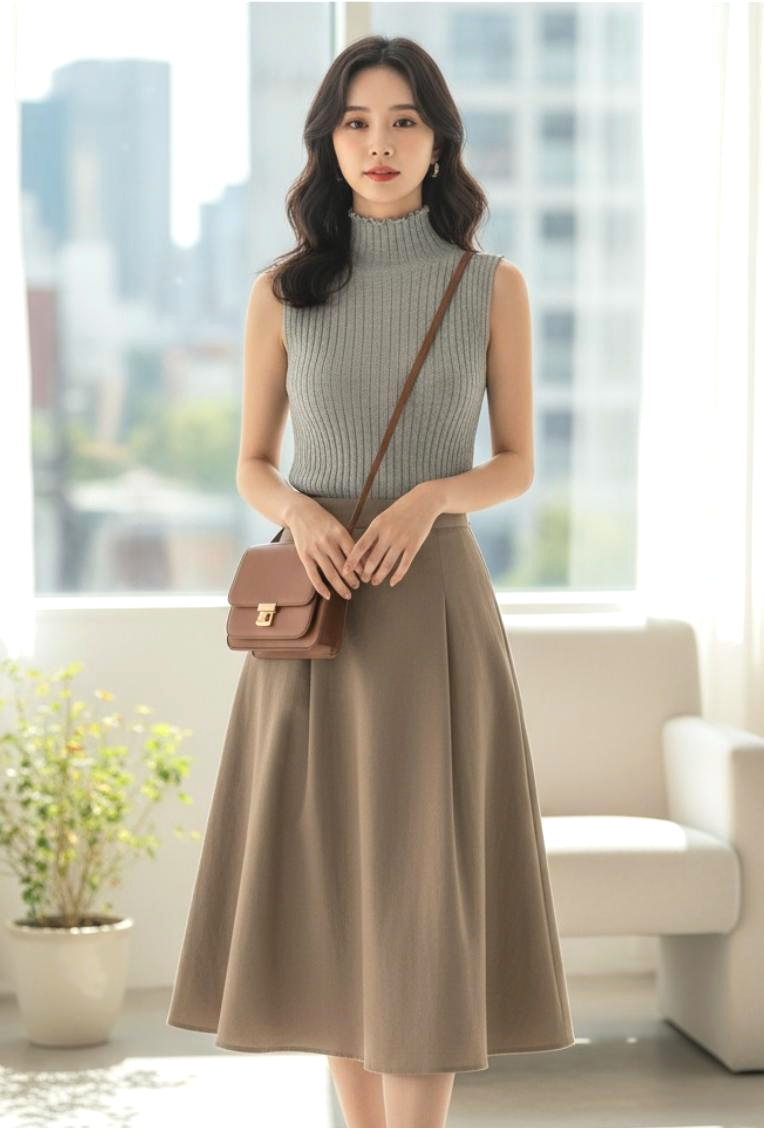 Sleeveless High-Neck Ribbed Knit Top