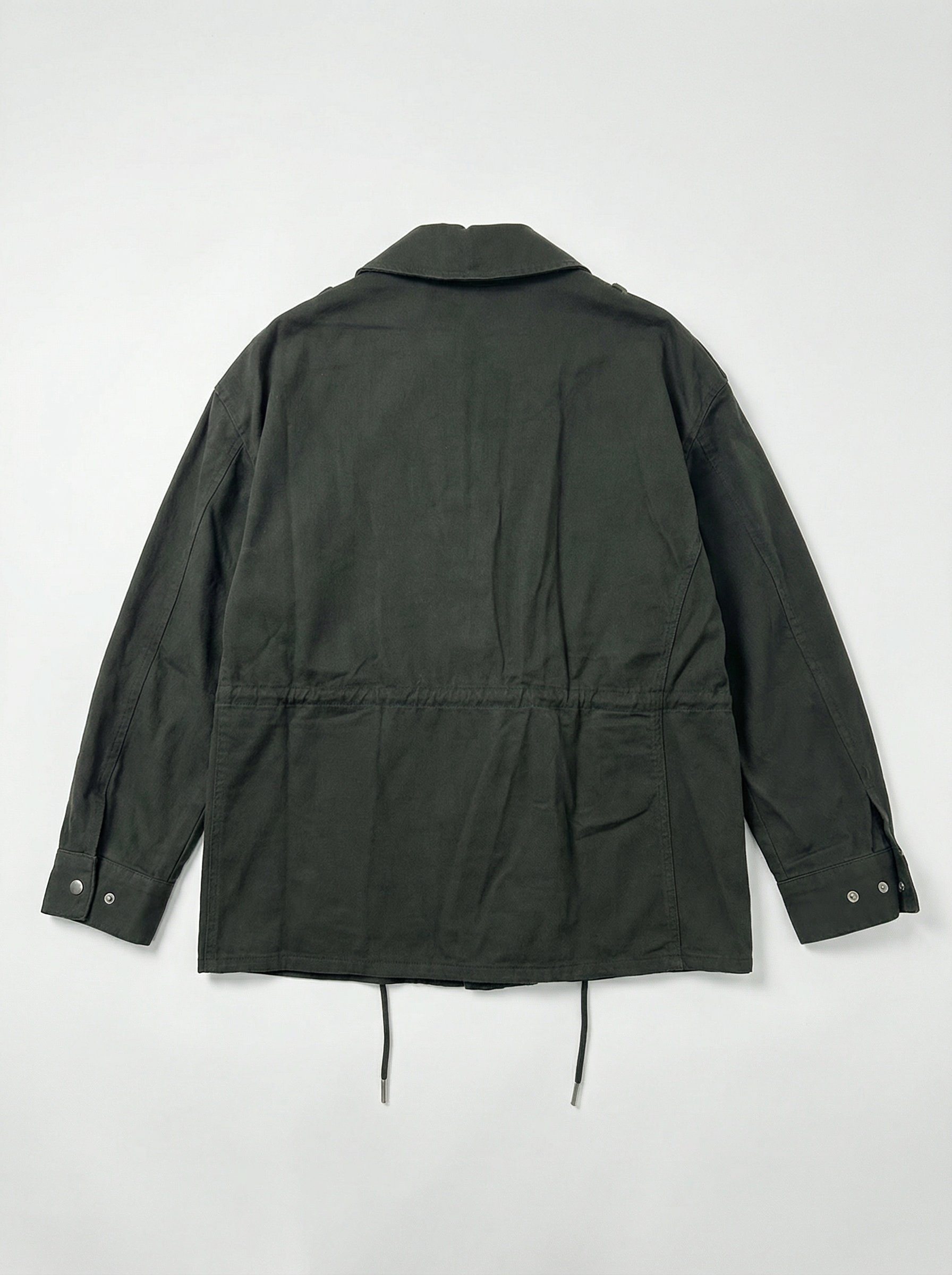 深綠色肩章工裝抽繩中長外套
