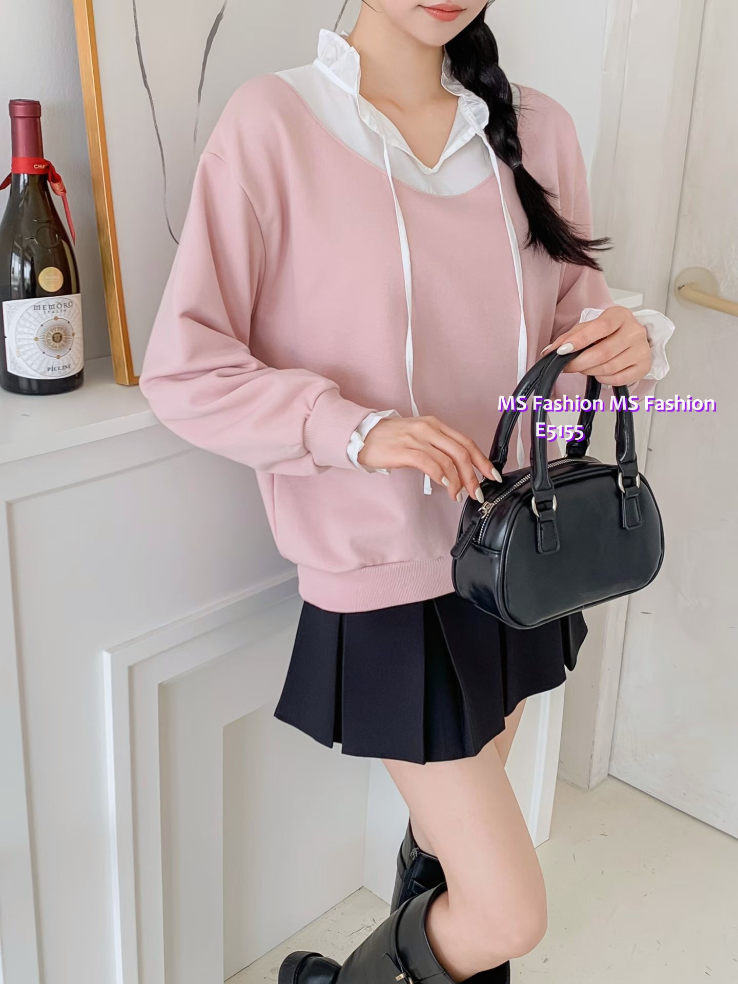 E5155 雙色ruffle領top