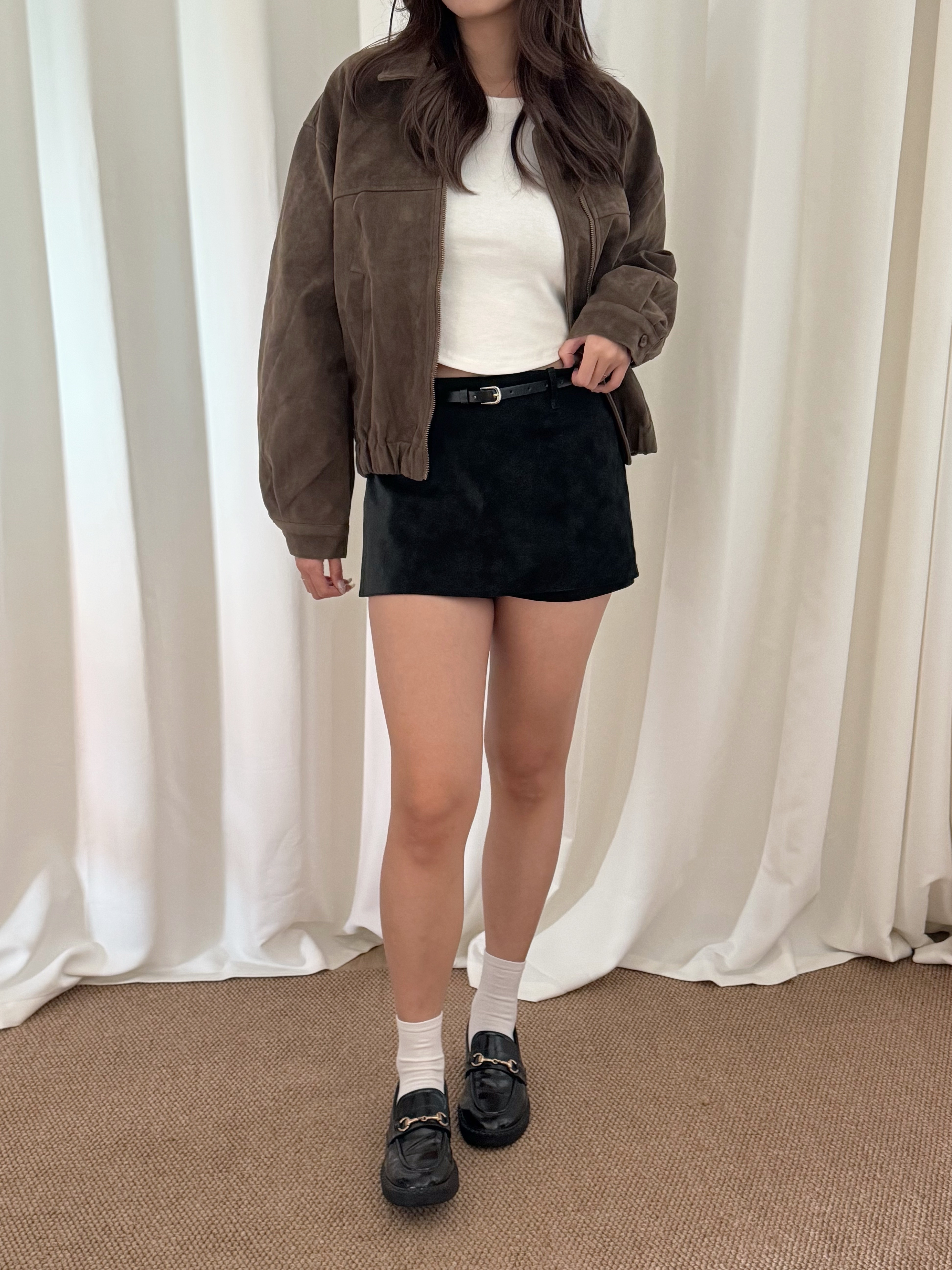 Autumn Oversized Zip-up Suede Jacket(三色入)