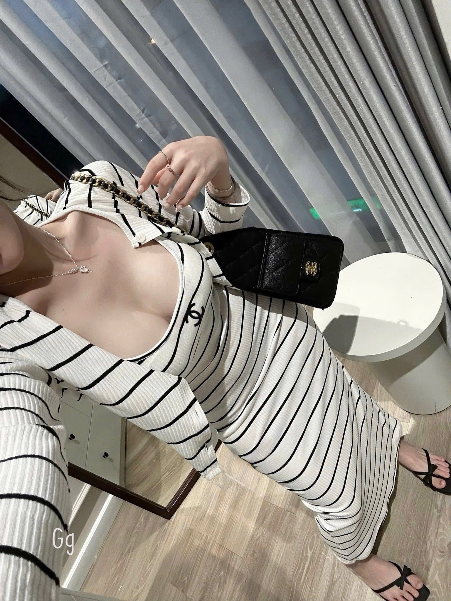 條紋洋裝连衣裙两件套