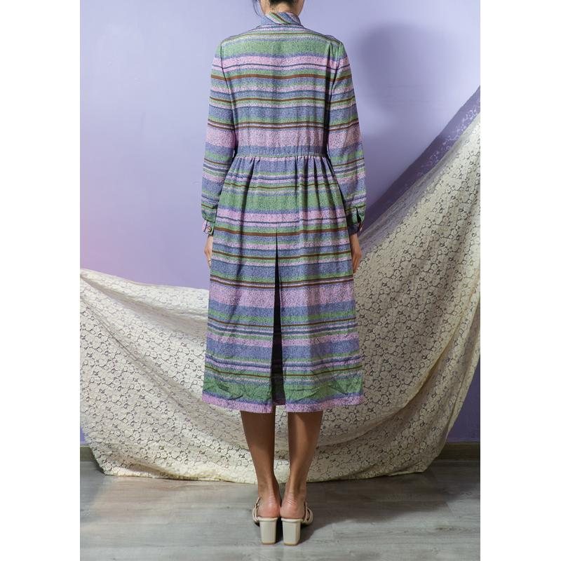 VIntage Japanese Candy-Stripe Tie Collar Box Pleat Day Dress (MT1608-108)