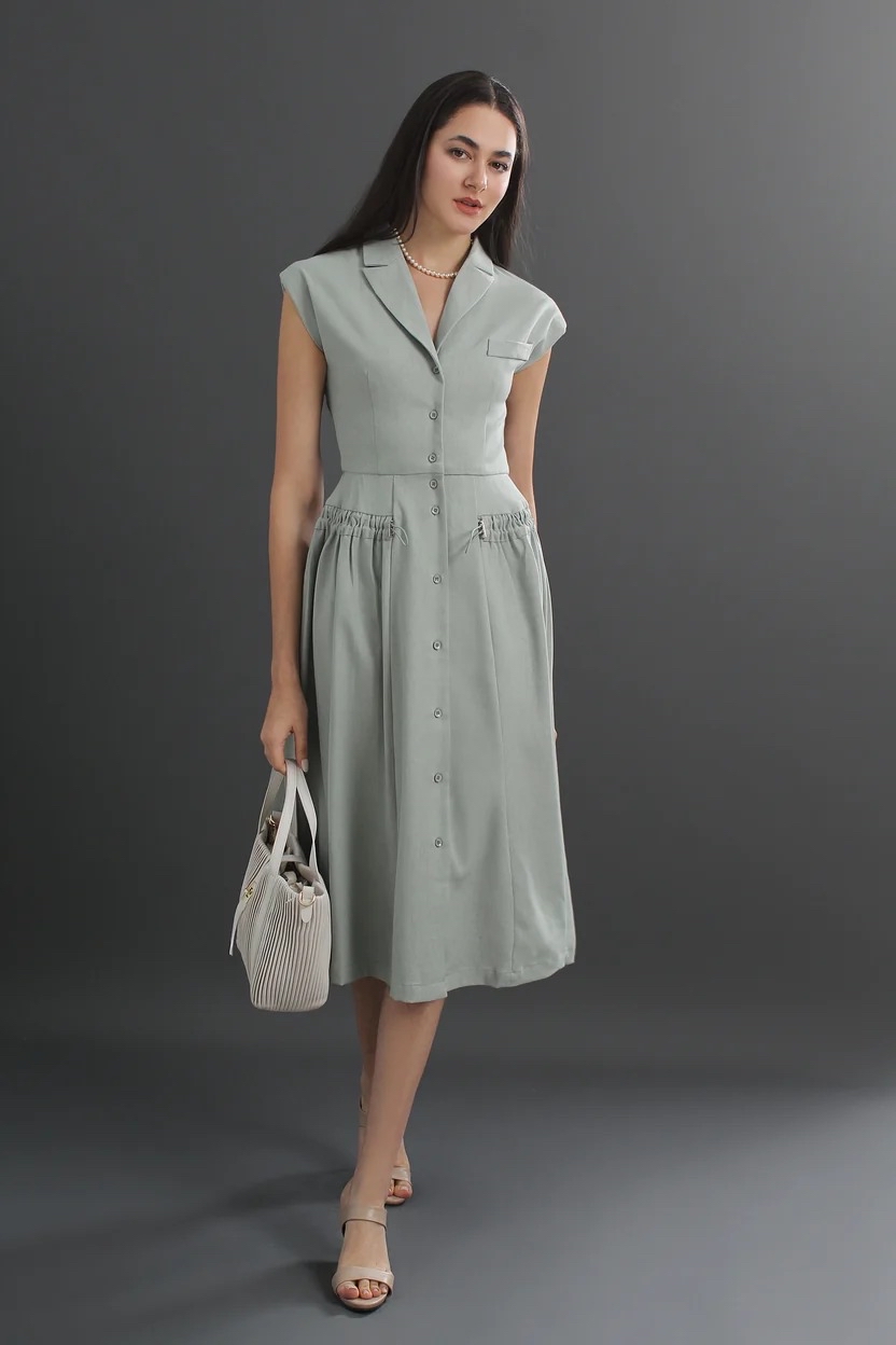 MF36021 Button-Down A-Line Maxi Dress
