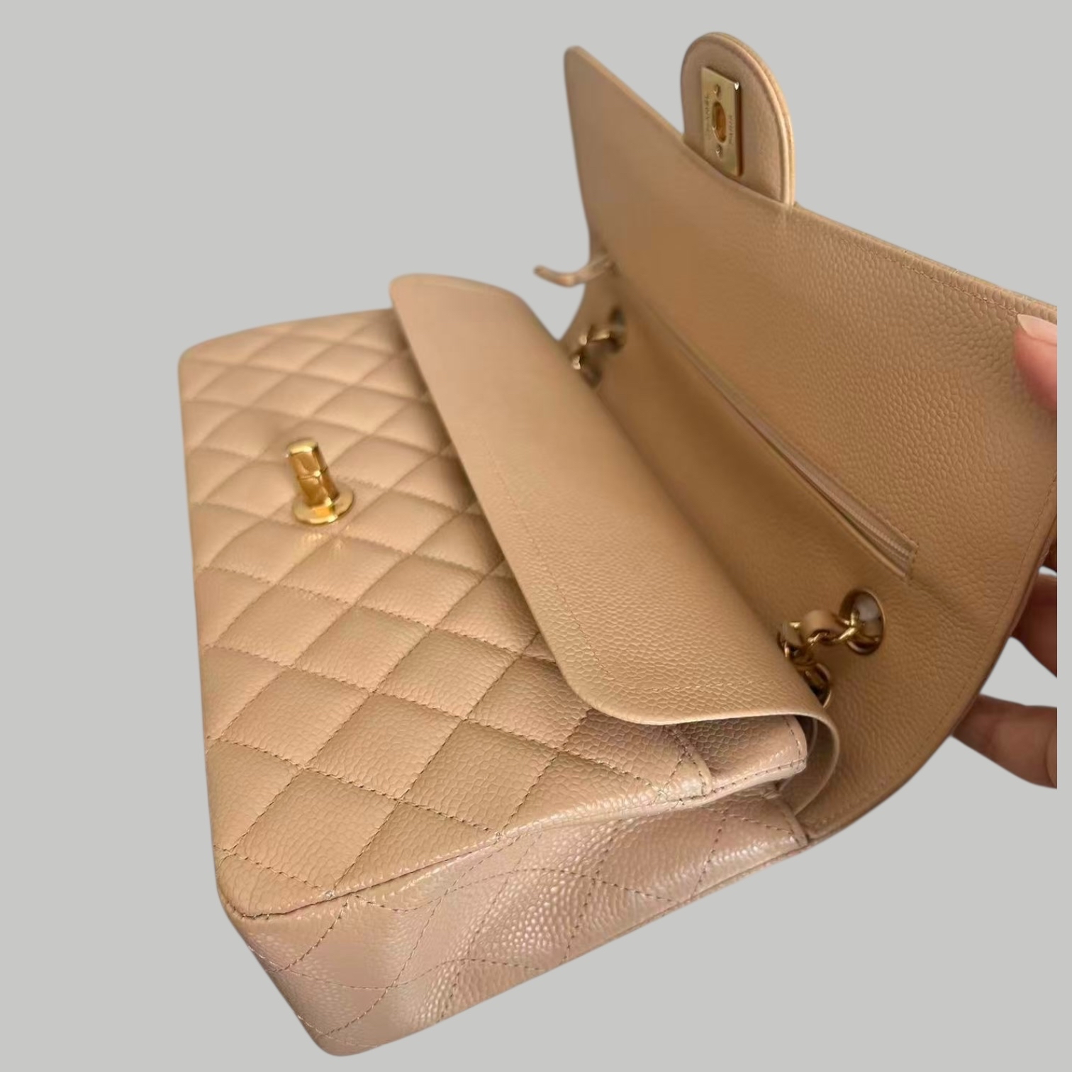 Chanel Caviar CF25 奶茶金扣