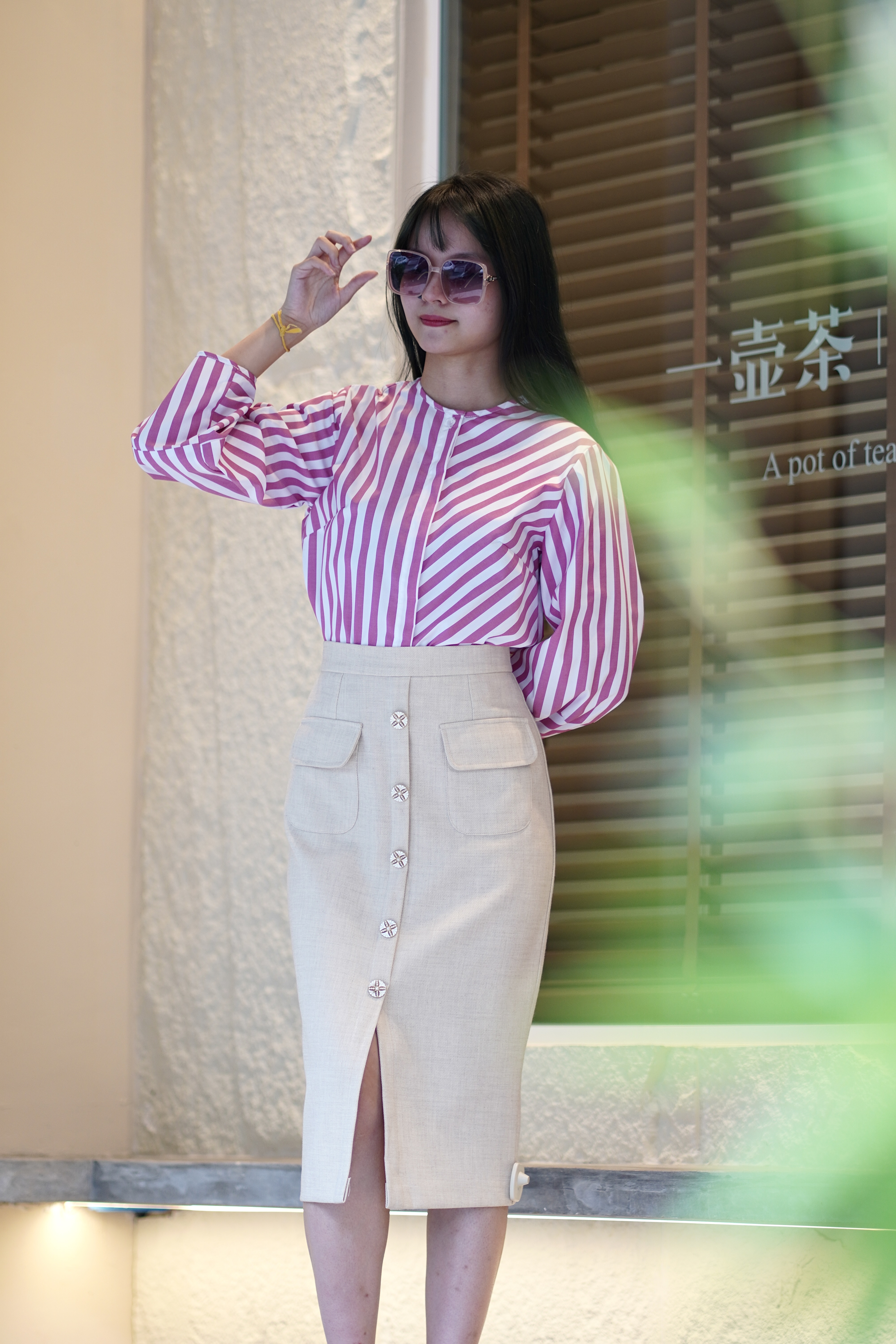 Lumière Button Pencil Skirt