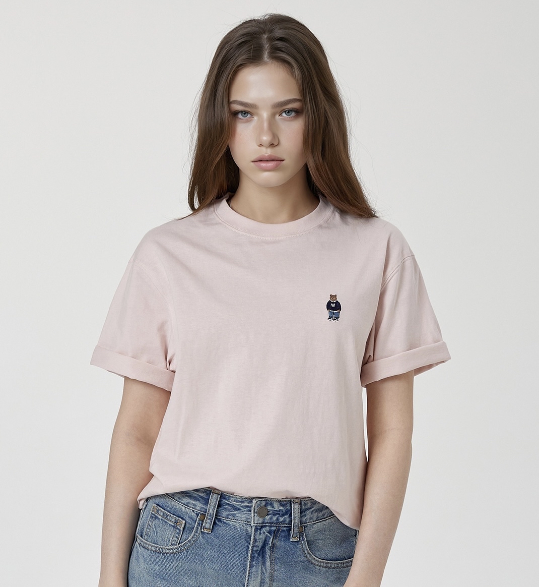 🇰🇷韓國Who A U 刺繡小熊短袖Tee （2件套）