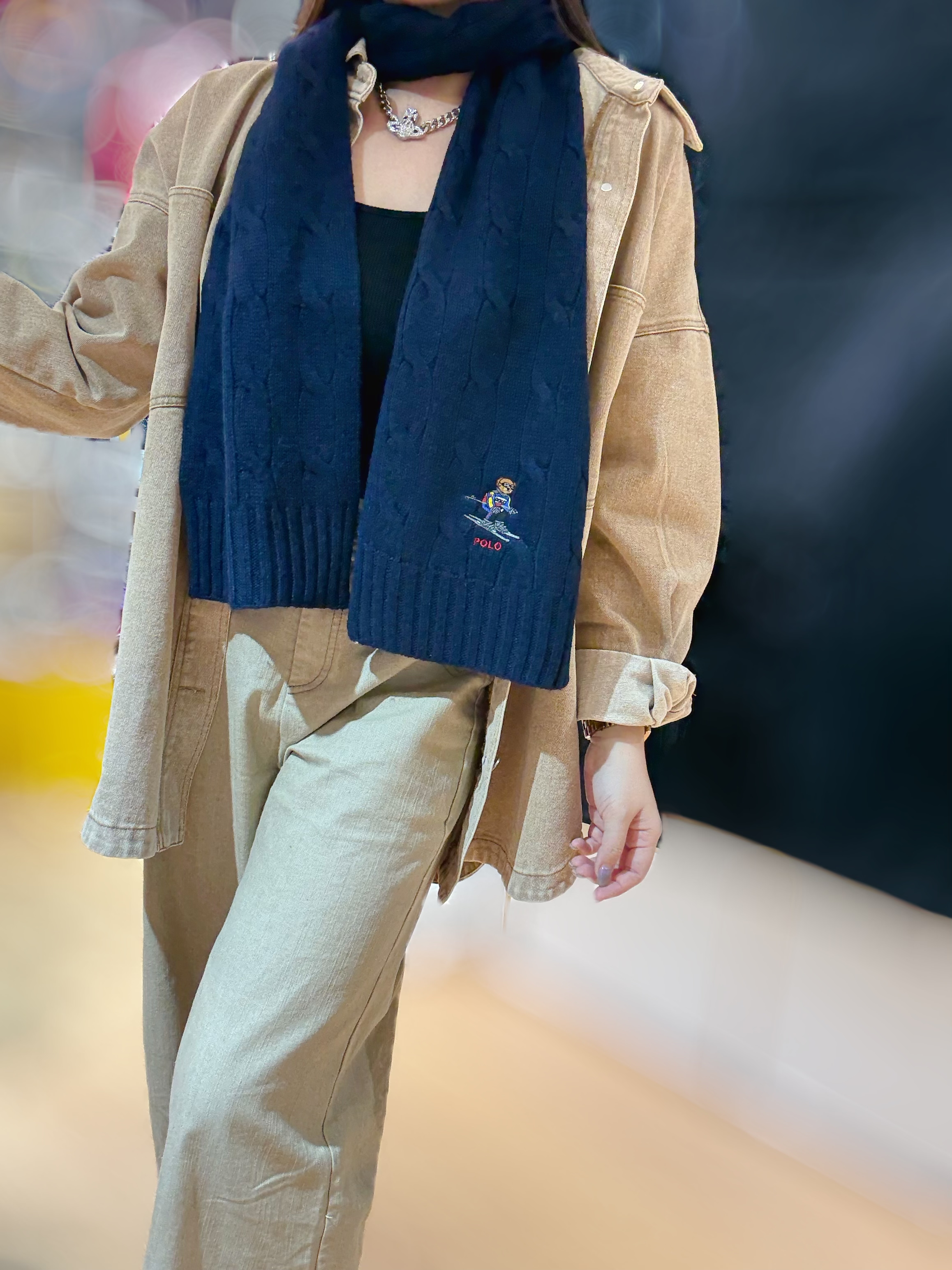 Pooo scarf bear/navy