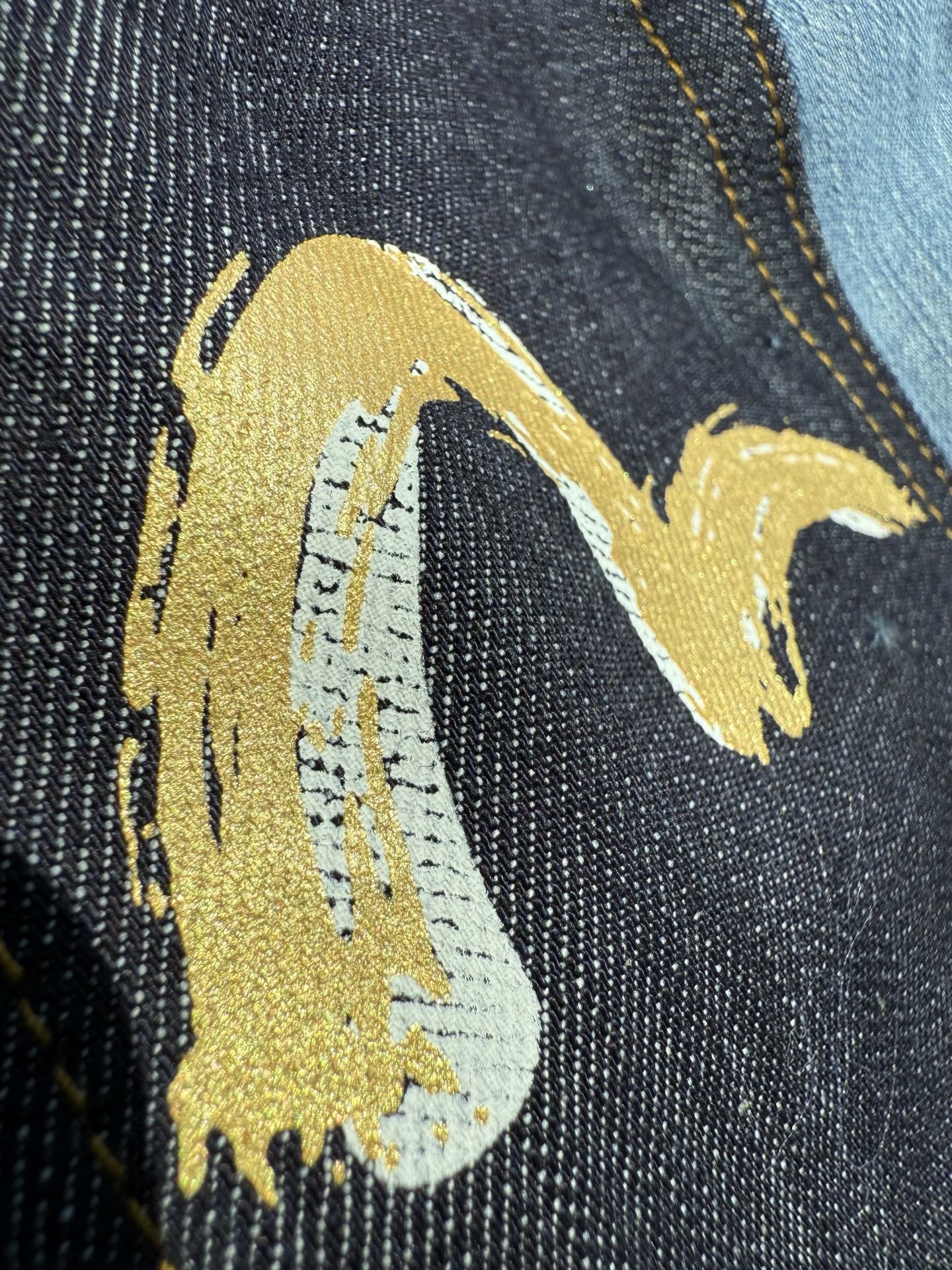 Evisu Artistic Brush Daicock Print Relax Fit Denim Short-Sleeves Shirt