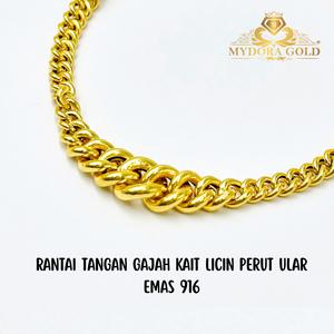 MYDORA Rantai Tangan Gajah Kait Licin Perut Ular l EMAS 916/22K
