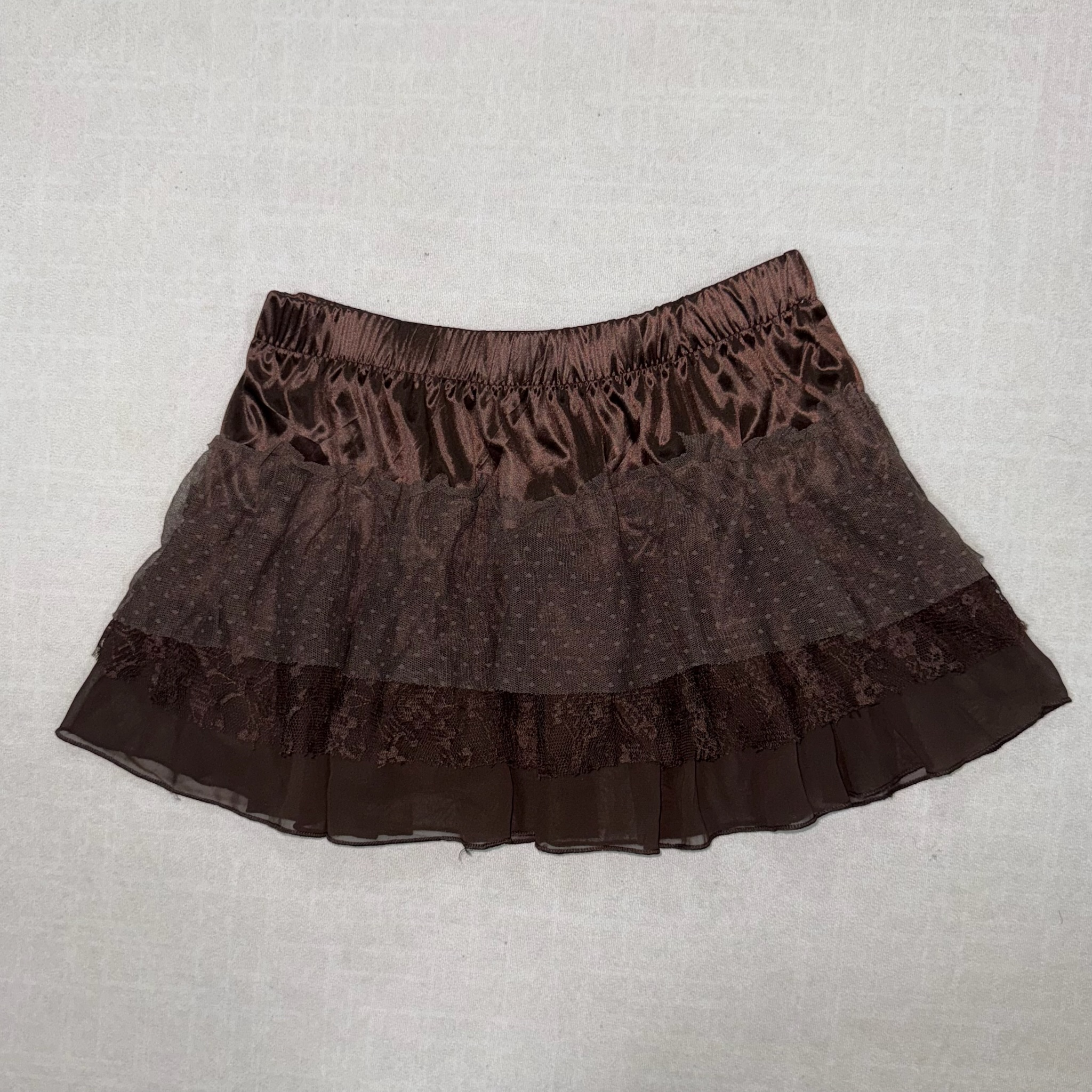 Brown Lace Tiered Mini Skirt
