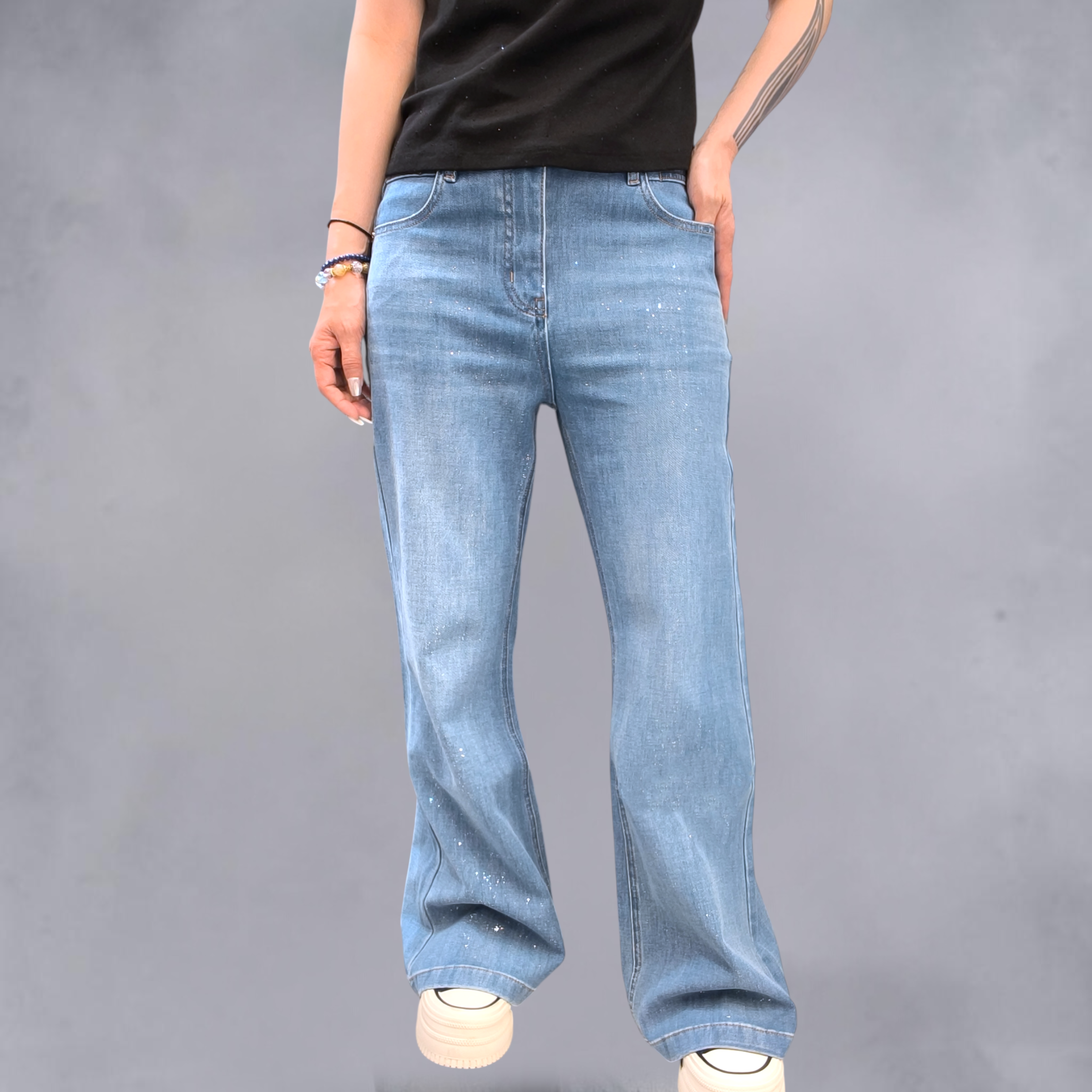 銀閃喇叭簿牛仔褲