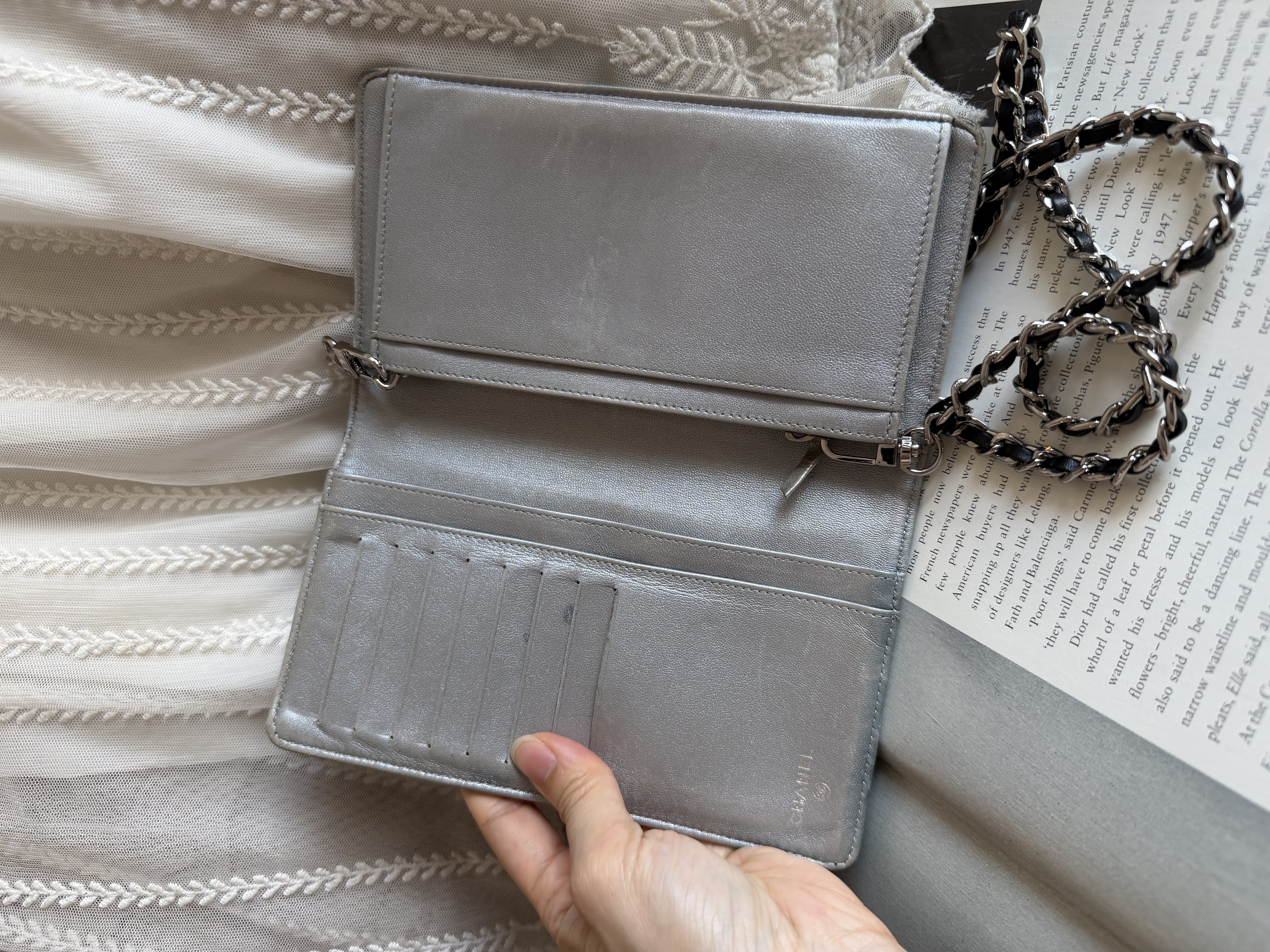 Chanel black leather camellia wallet