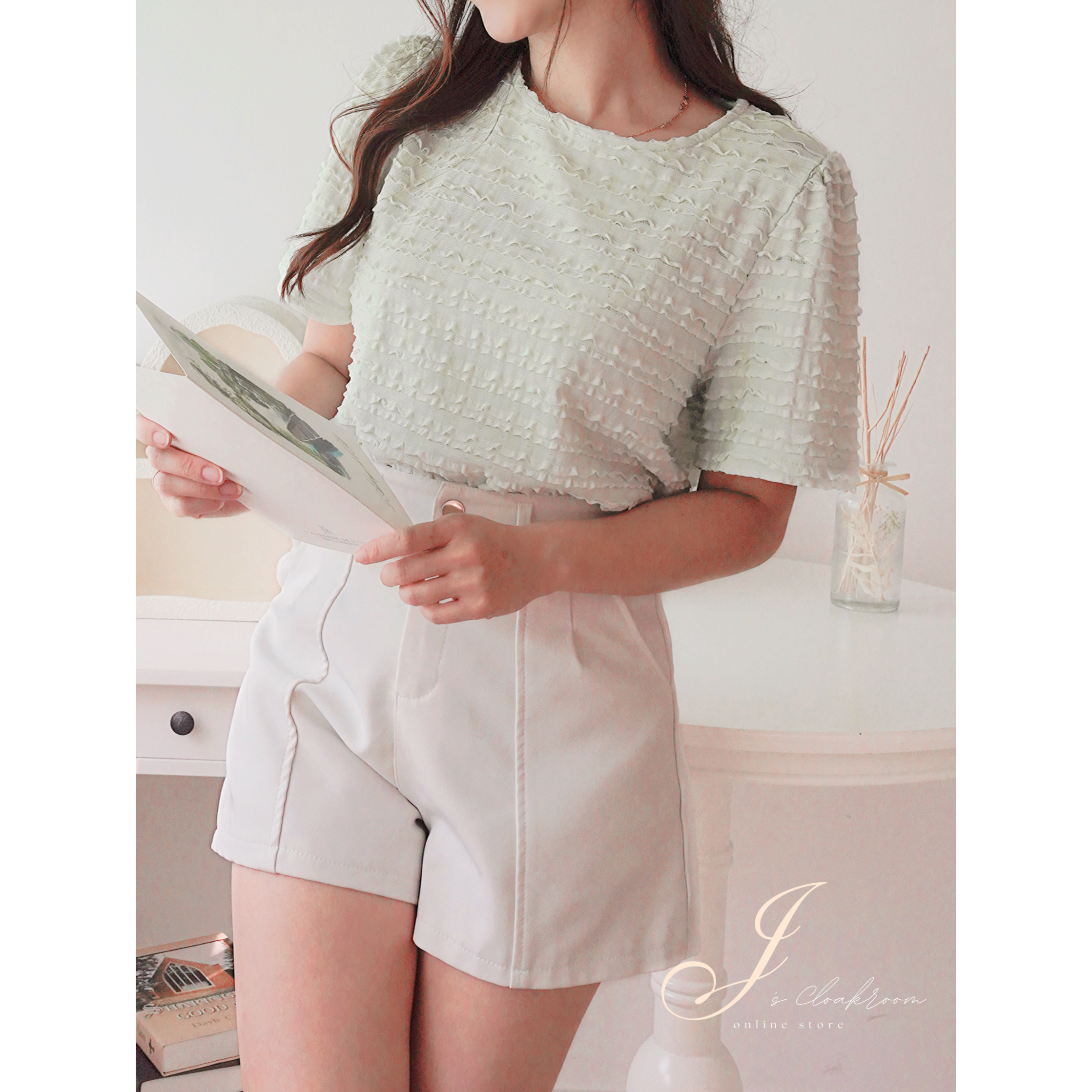 免燙馬卡龍浮雕紋Tee(KR)[奶綠色]367359