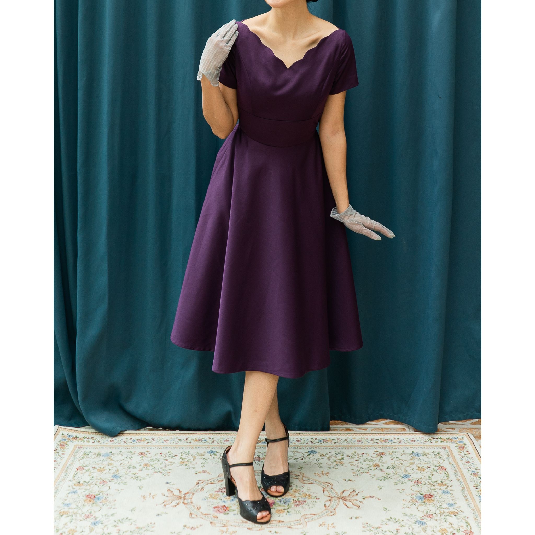  (Ready/Custom-Made) Heirloom Series Scallop Edge Swing Cocktail Dress - Purple (FM170)