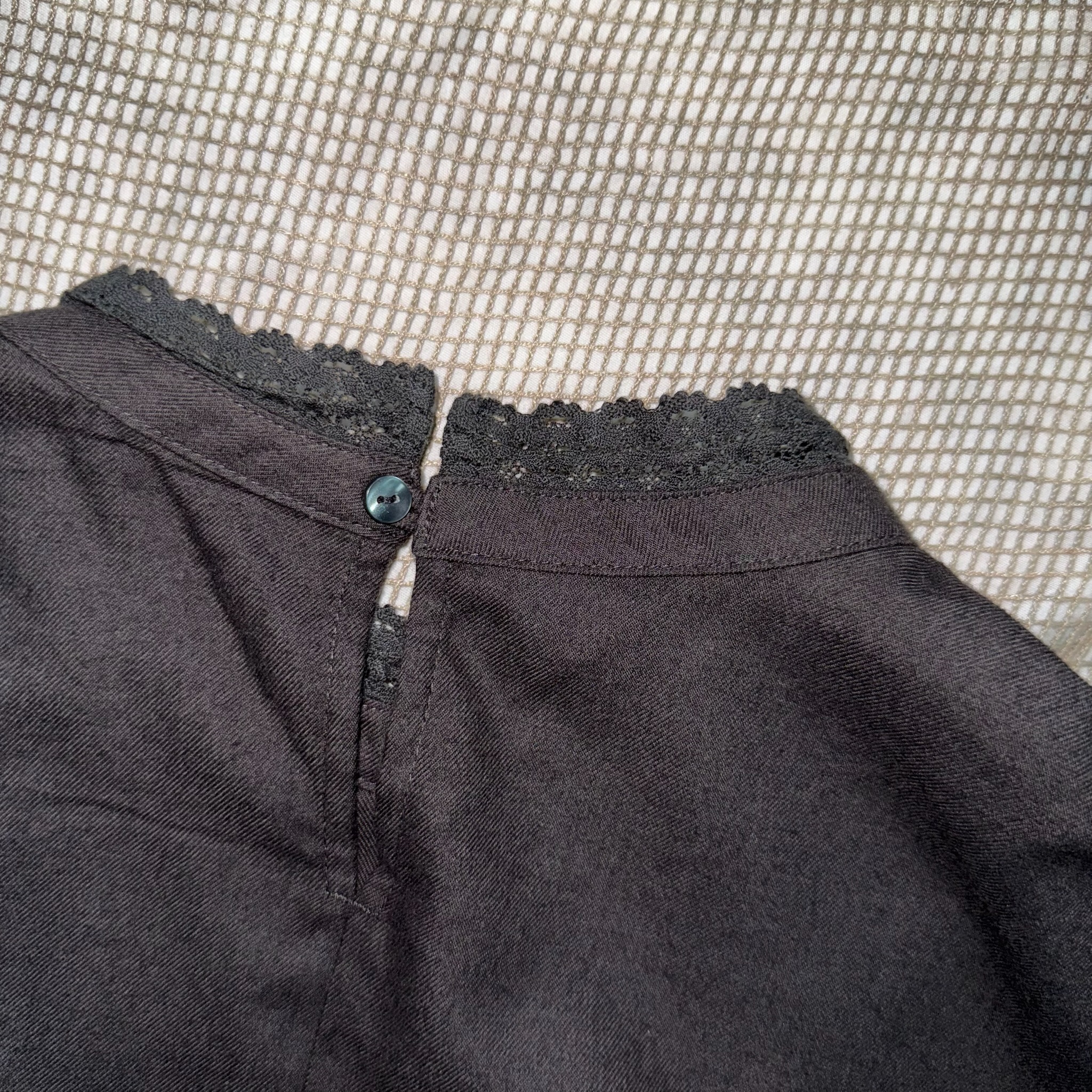 Victorian Style Pintuck Lace Trim Mock Neck