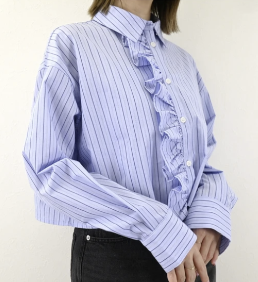 彩色條紋荷葉邊襯衫 - 2026 流行穿搭  長䄂襯衫 春夏時尚穿搭 柔軟舒適 日常穿搭 易於配搭 日本直送   #JP-I-260016