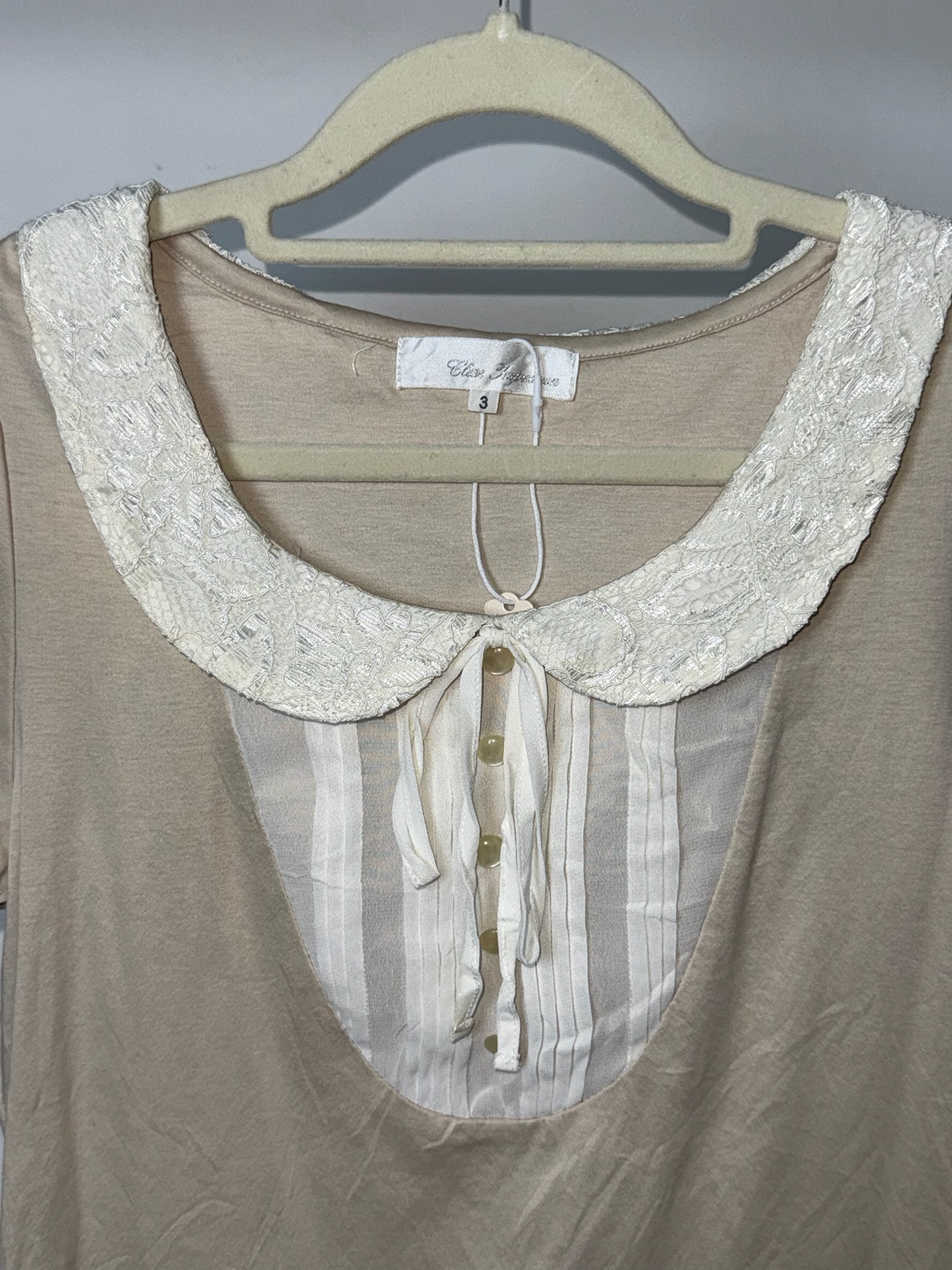 Vintage Lace Collar Pleated Inset Puff Sleeve Top