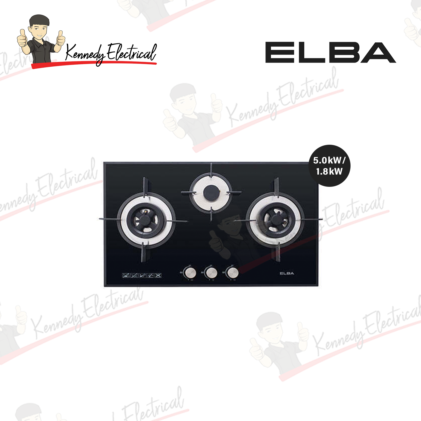 Elba 5.0Kw Triple Burners Build-In Glass Hob EGH-K8943G(BK)