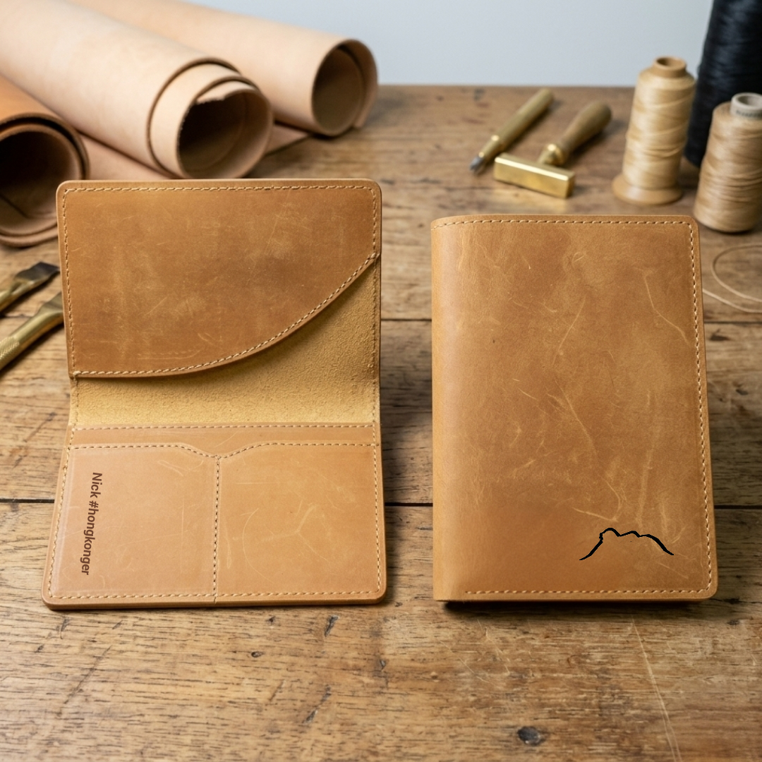 【職人烙印】獅子山原色真皮護照套  (含專屬名字雕刻)