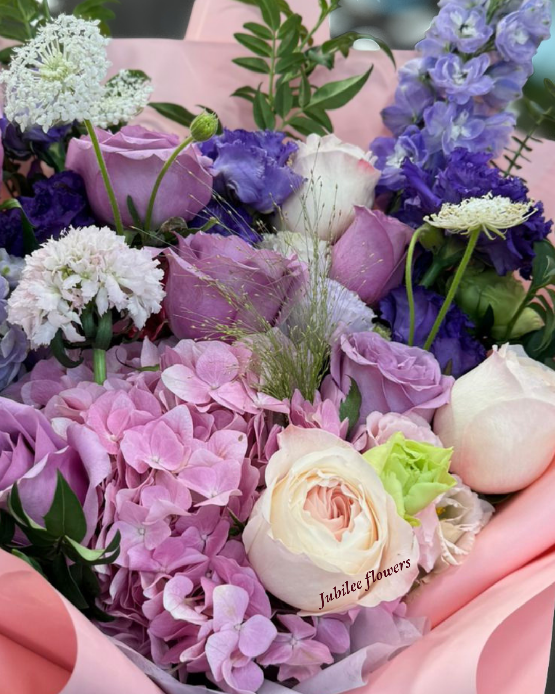 粉紫色繡球 玫瑰 花束