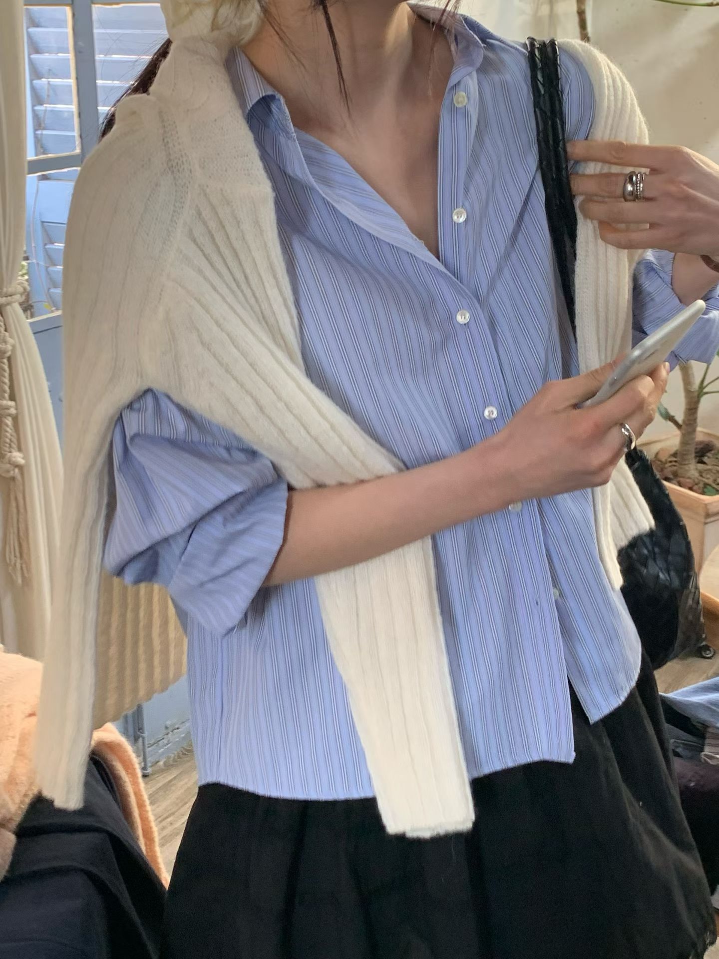 【慵懶休閒感】法式直間紋配色襯衫