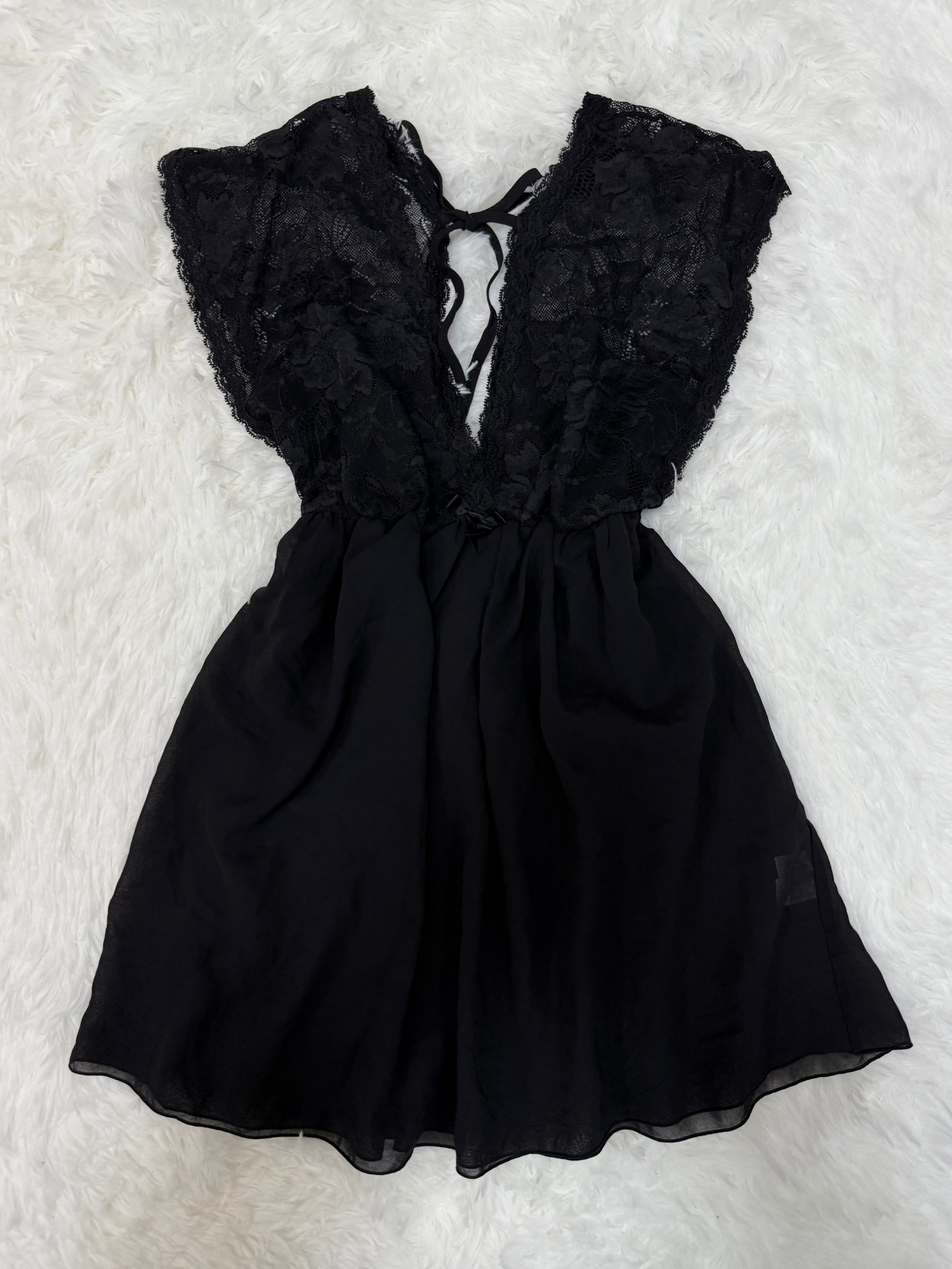 Black Lace & Chiffon Babydoll Dress