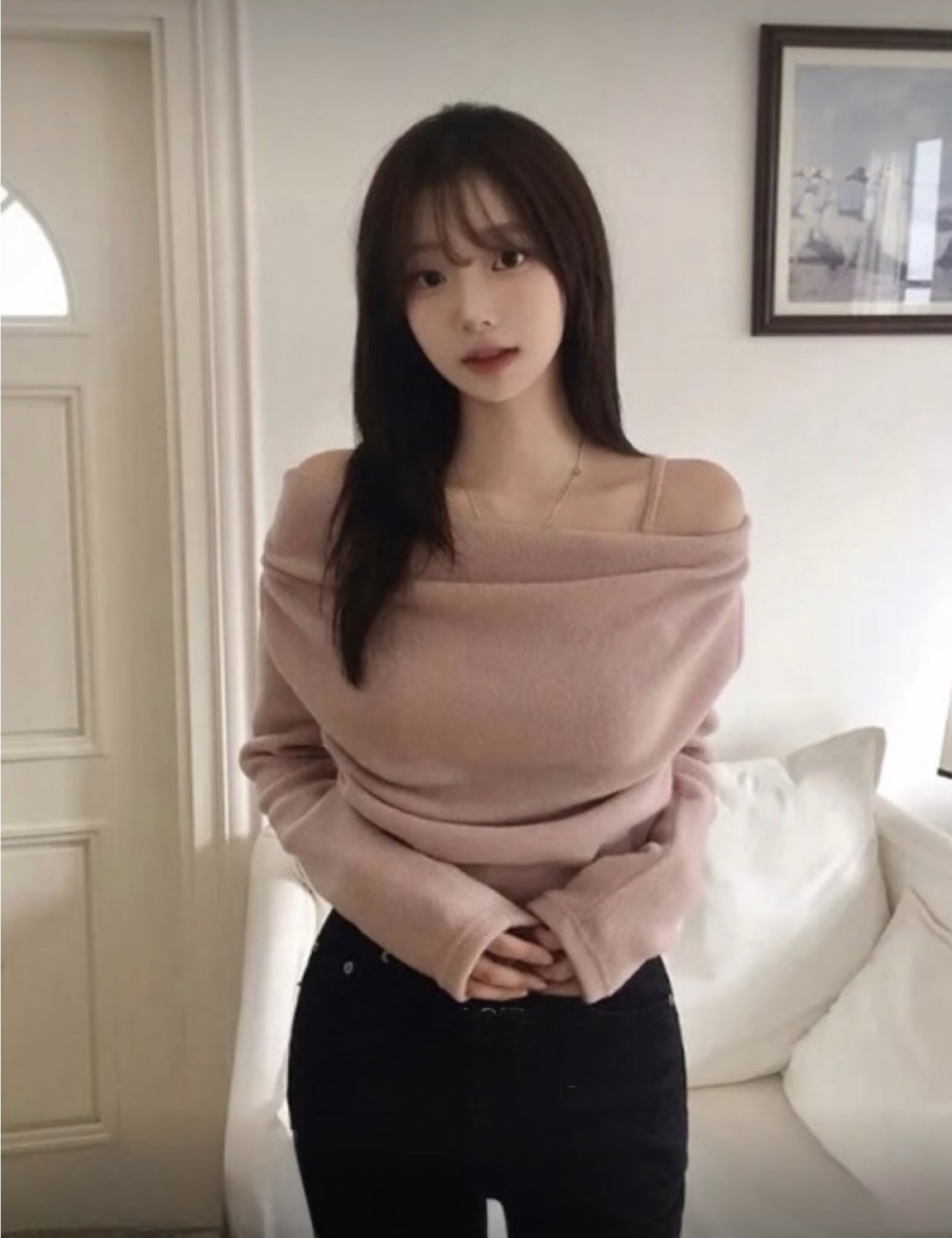 【 🥂約會專屬！滑捋捋毛絨～超氣質皺褶船領兩穿上衣🥂🤍】For Dating 2-way Top(五色入)