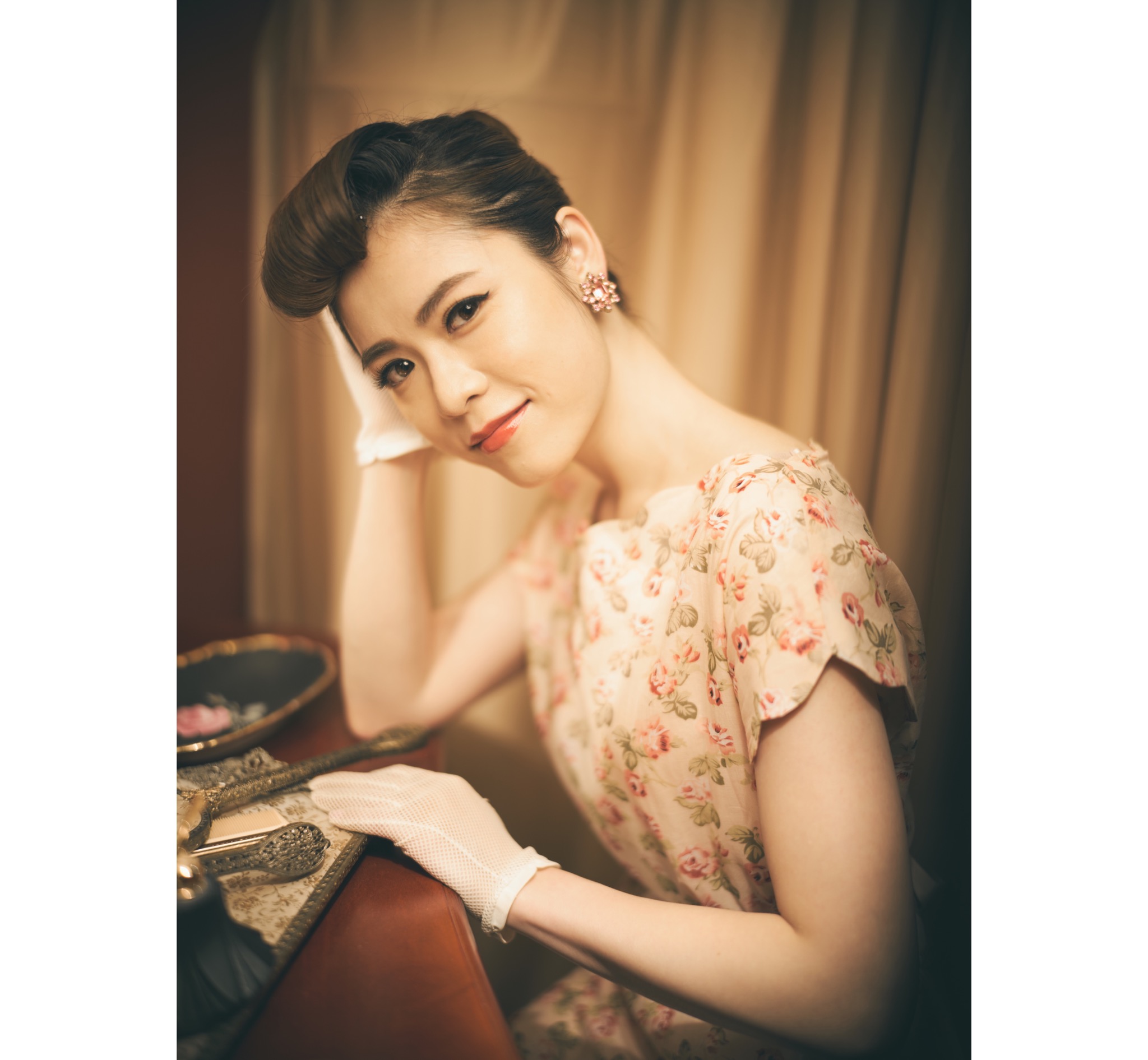 (Ready/Custom-Made)1960s-Inspired Rose Pattern 100% Cotton Scalloped Collar Secretary Dress(FM136)