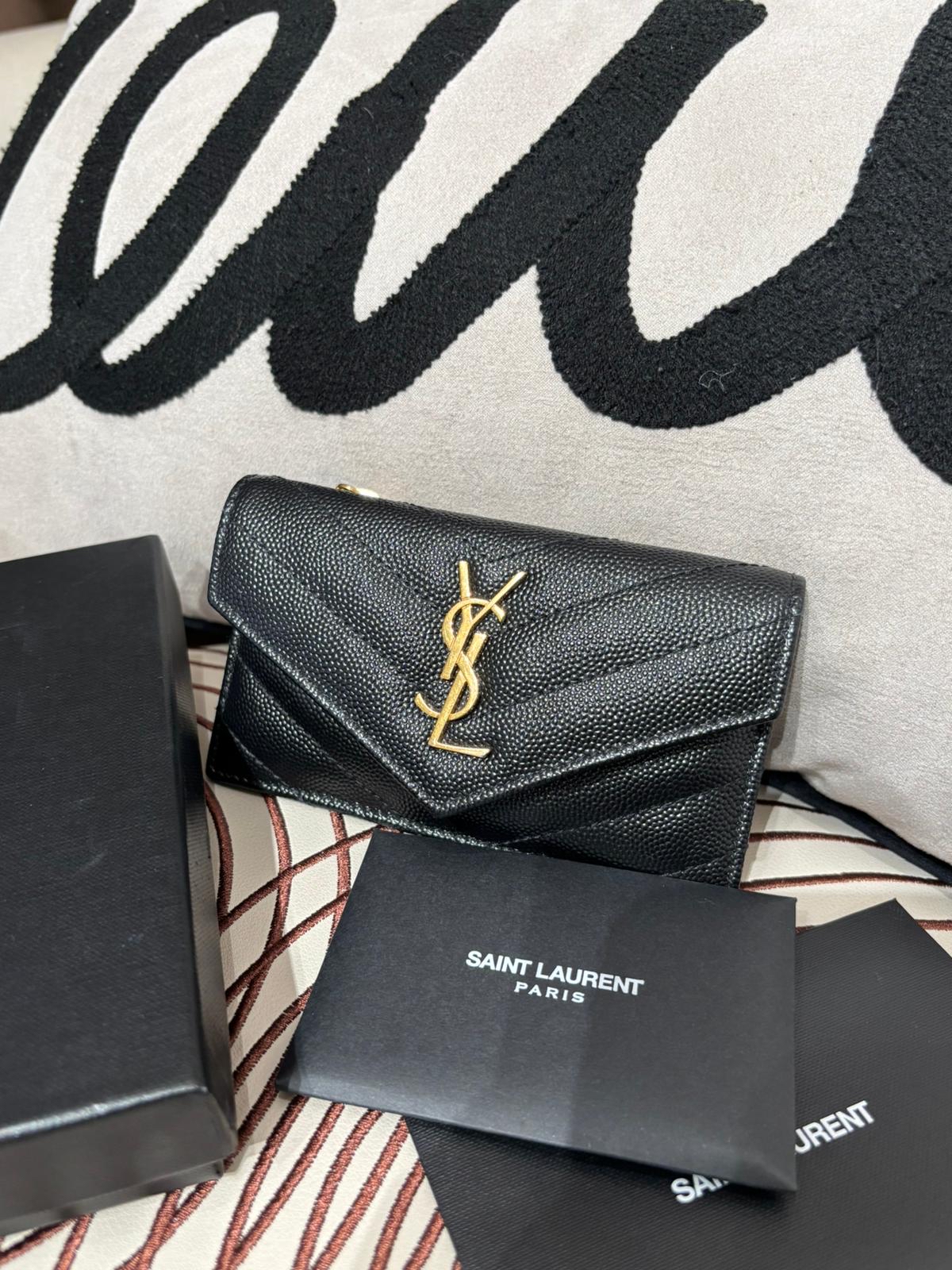 Ysl card holder zip wallet 黑色荔枝牛皮 100%Authentic ,98%new ✅專門店收據✅證書✅盒