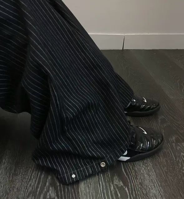 Studded Stripe Wide Denim Pants