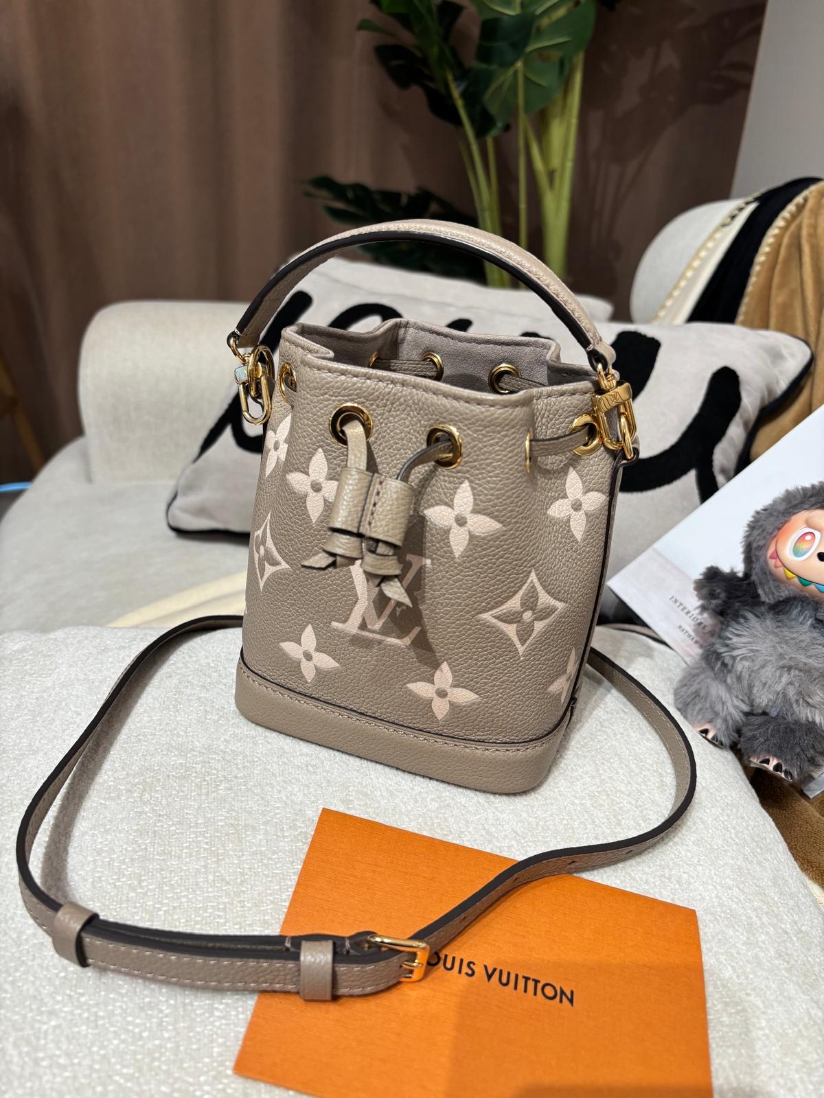 Lv Nano noe M46291 bucket Bicolor Monogram Empreinte Leather 100%Authentic,98%New ✅專門店收據✅塵袋✅Box