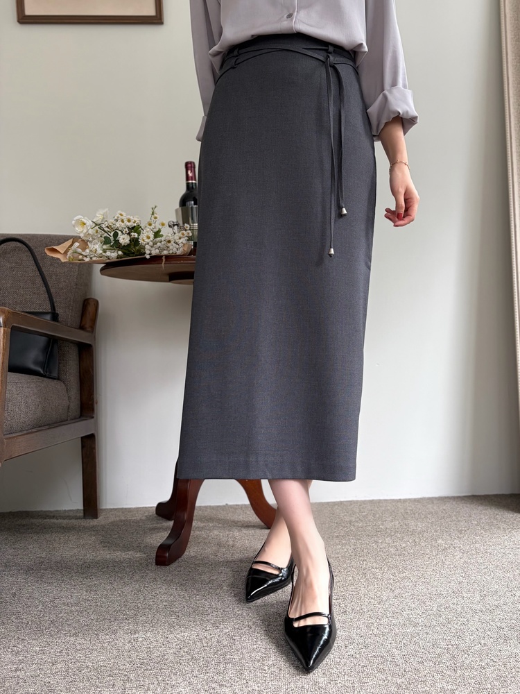 Double-Loop String Belt Skirt (Grey)