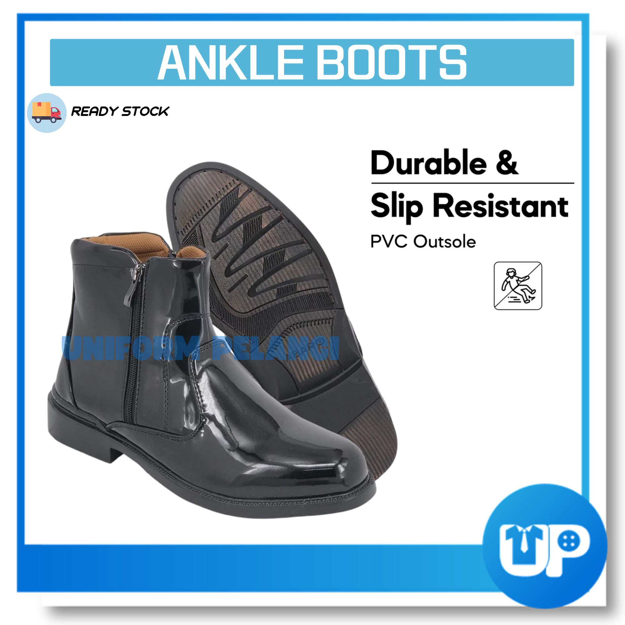 ABARO Kasut Kilat Kulit Ankle Boots Formal Shoes/Kasut Potong Polis/SWAT Boots Faux Leather