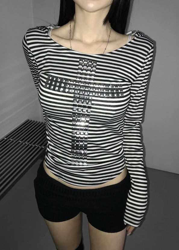 Studded Cross Striped Top