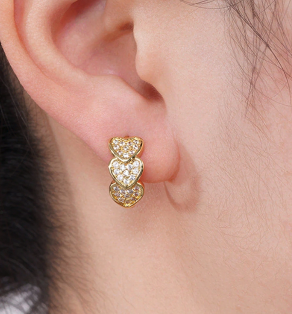 Triple Heart Sparkle Hoops