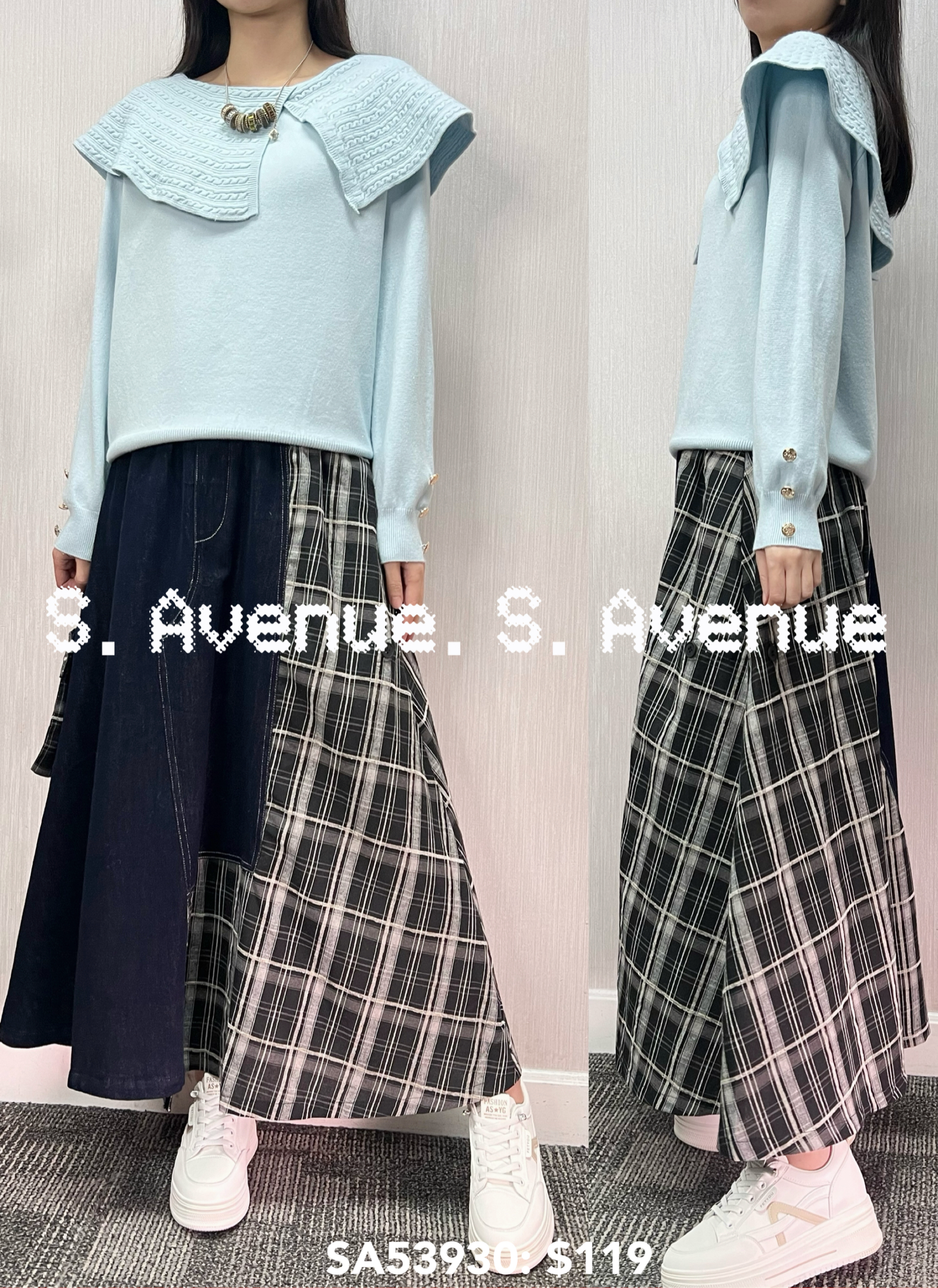 SA53930: 長袖暗紋斗逢領軟冷top