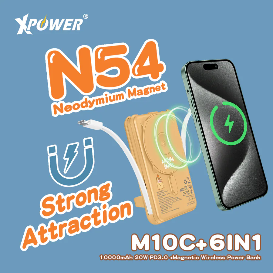 CCC | 3C認證 XPower x 罐頭豬LuLu🐷M10C+ 6合1 10000mAh多功能迷你20W PD3.0+ 磁吸無線快充移動電源