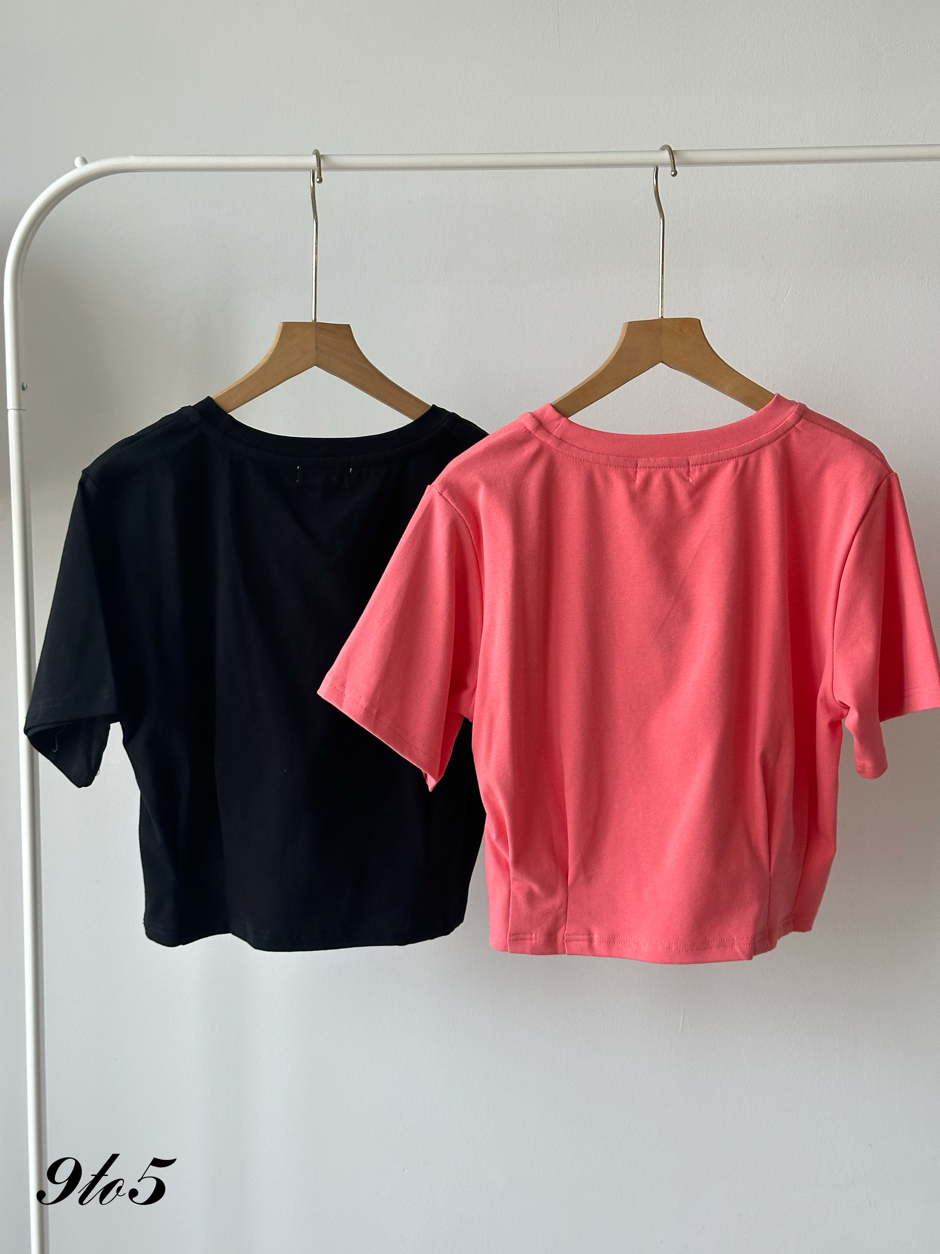 T4370 Short Sleeve Waisted Crop Top - 5 Colors 