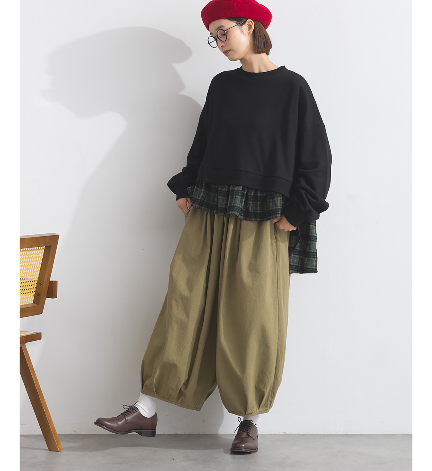 LP - 格子短擺長袖上衣 (黑色)