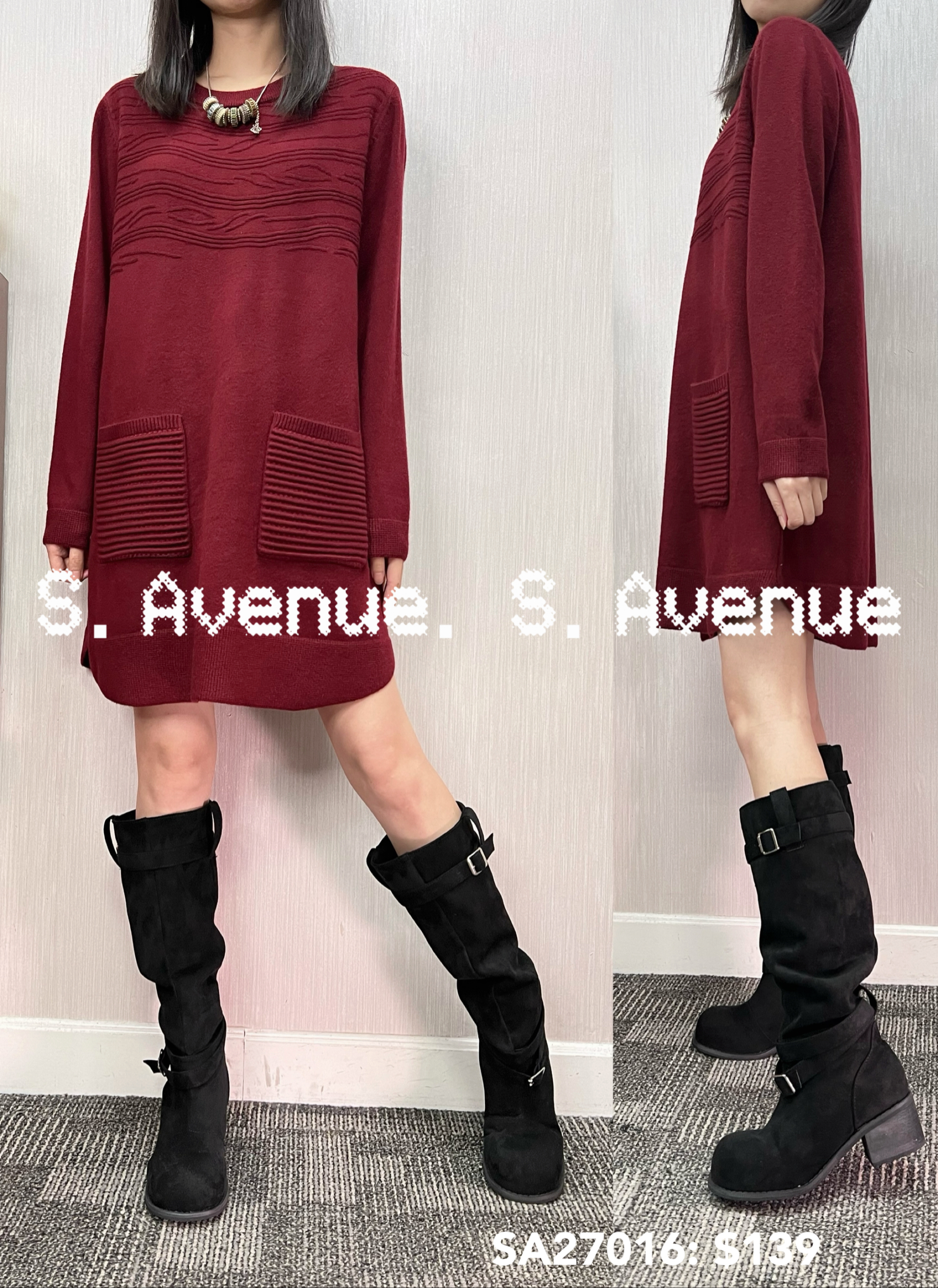 SA27016: 長袖領暗紋前兩袋軟冷op