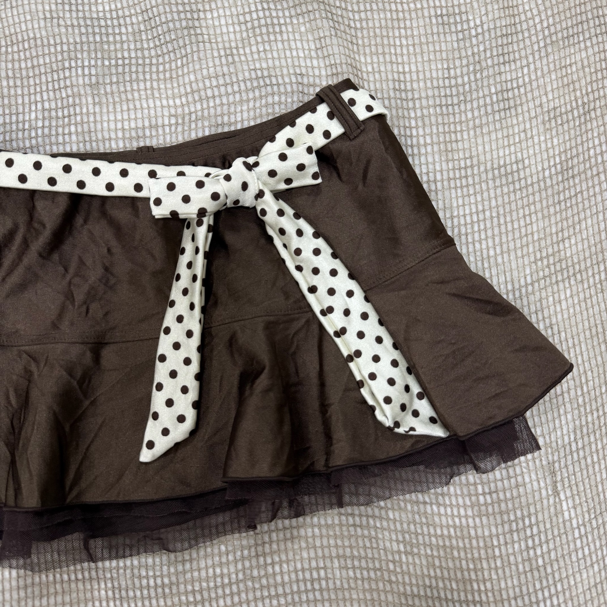 Brown Raffle Mini Skirt with Polka Dot Belt